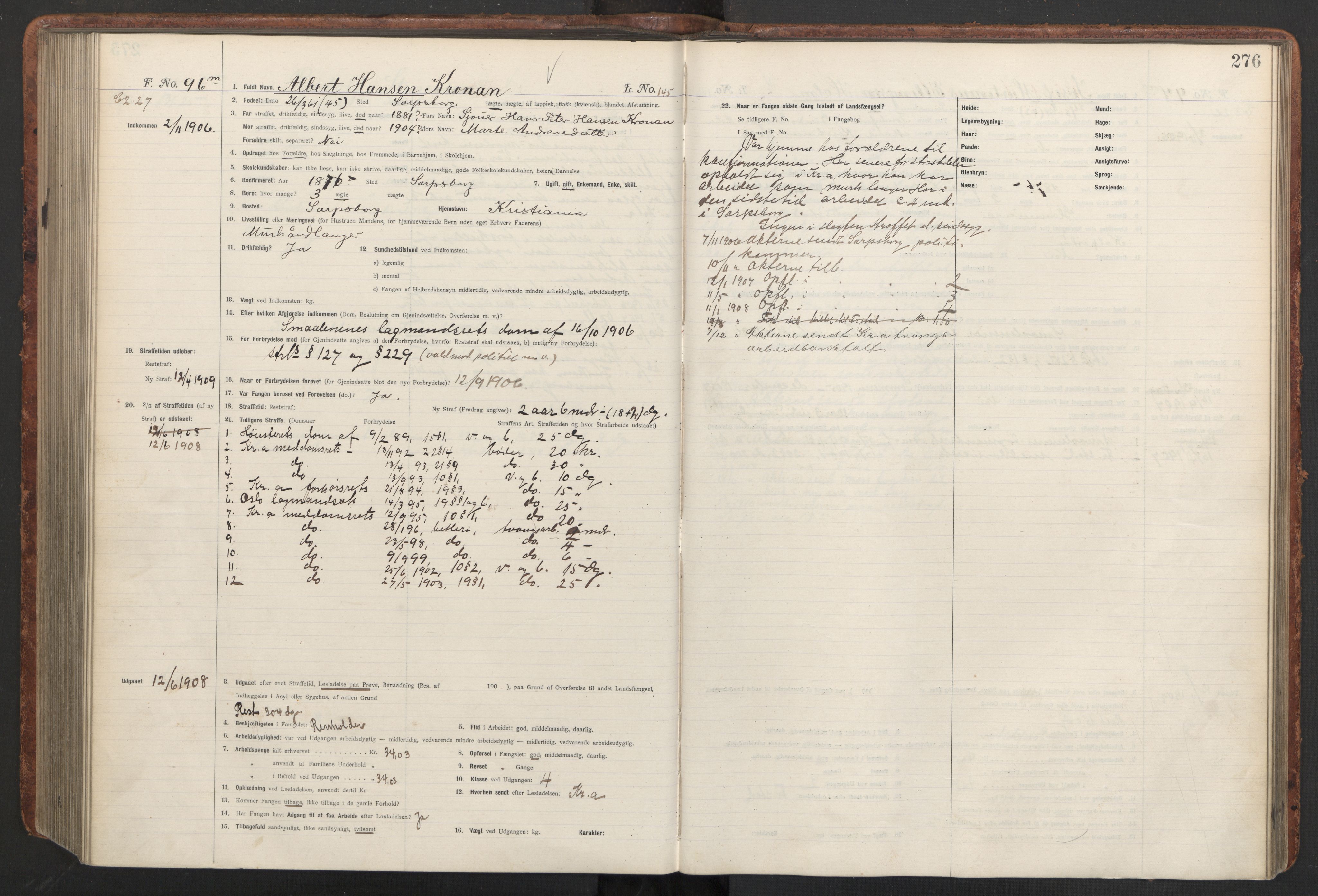 Botsfengslet, AV/RA-S-1539/D/Db/Dbb/L0040: 821l - 171m, 1905-1907, s. 276