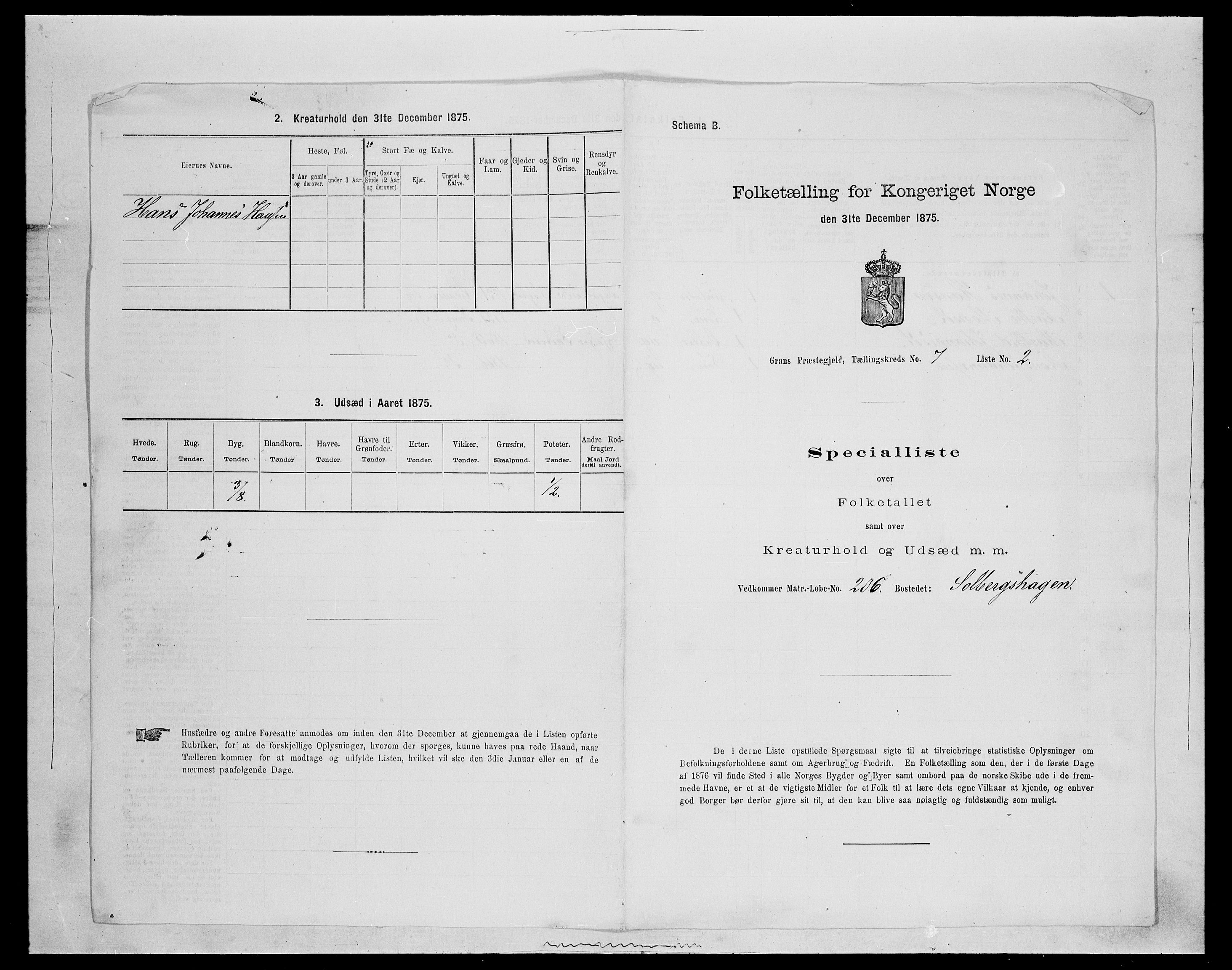 SAH, Folketelling 1875 for 0534P Gran prestegjeld, 1875, s. 1167