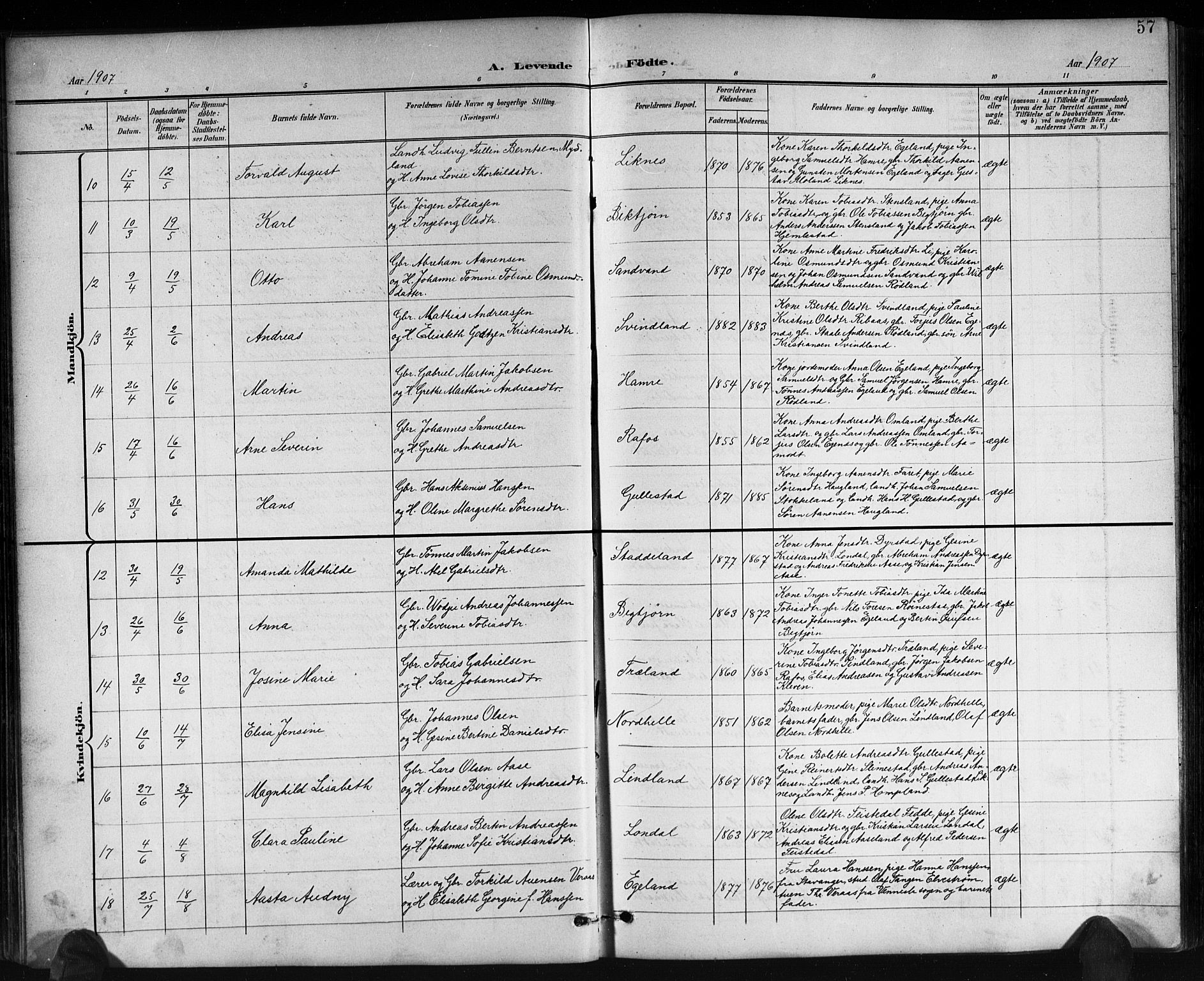 Kvinesdal sokneprestkontor, AV/SAK-1111-0026/F/Fb/Fbb/L0003: Klokkerbok nr. B 3, 1898-1916, s. 57