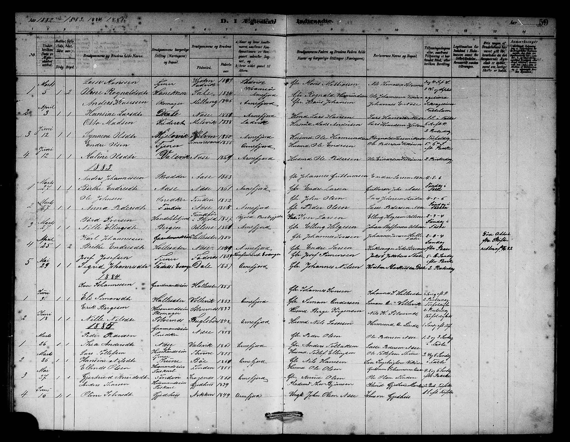 Vik sokneprestembete, AV/SAB-A-81501/H/Hab/Habb/L0002: Klokkerbok nr. B 2, 1878-1893, s. 59
