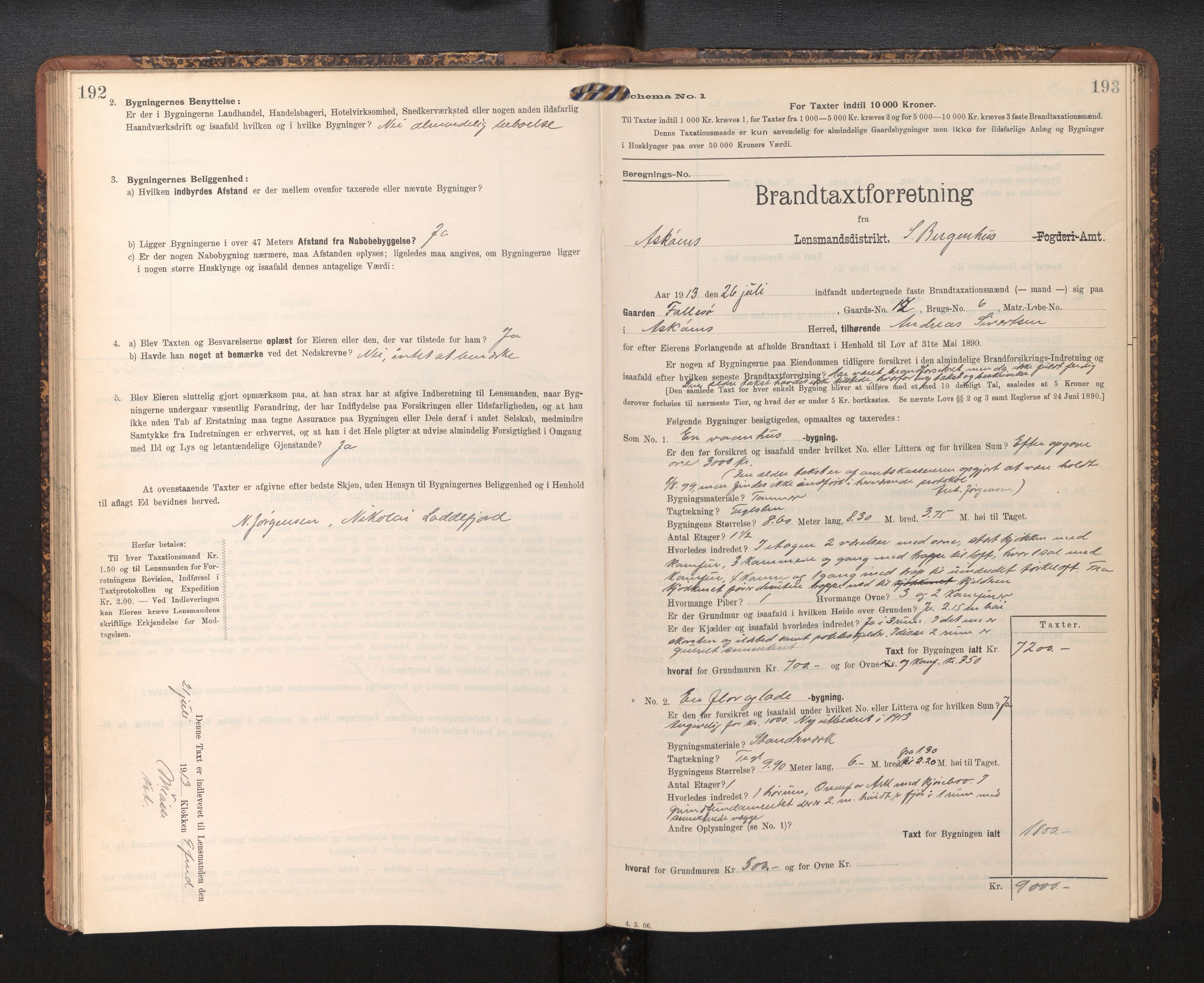 Lensmannen i Askøy, AV/SAB-A-31001/0012/L0005: Branntakstprotokoll, skjematakst, 1907-1915, s. 192-193