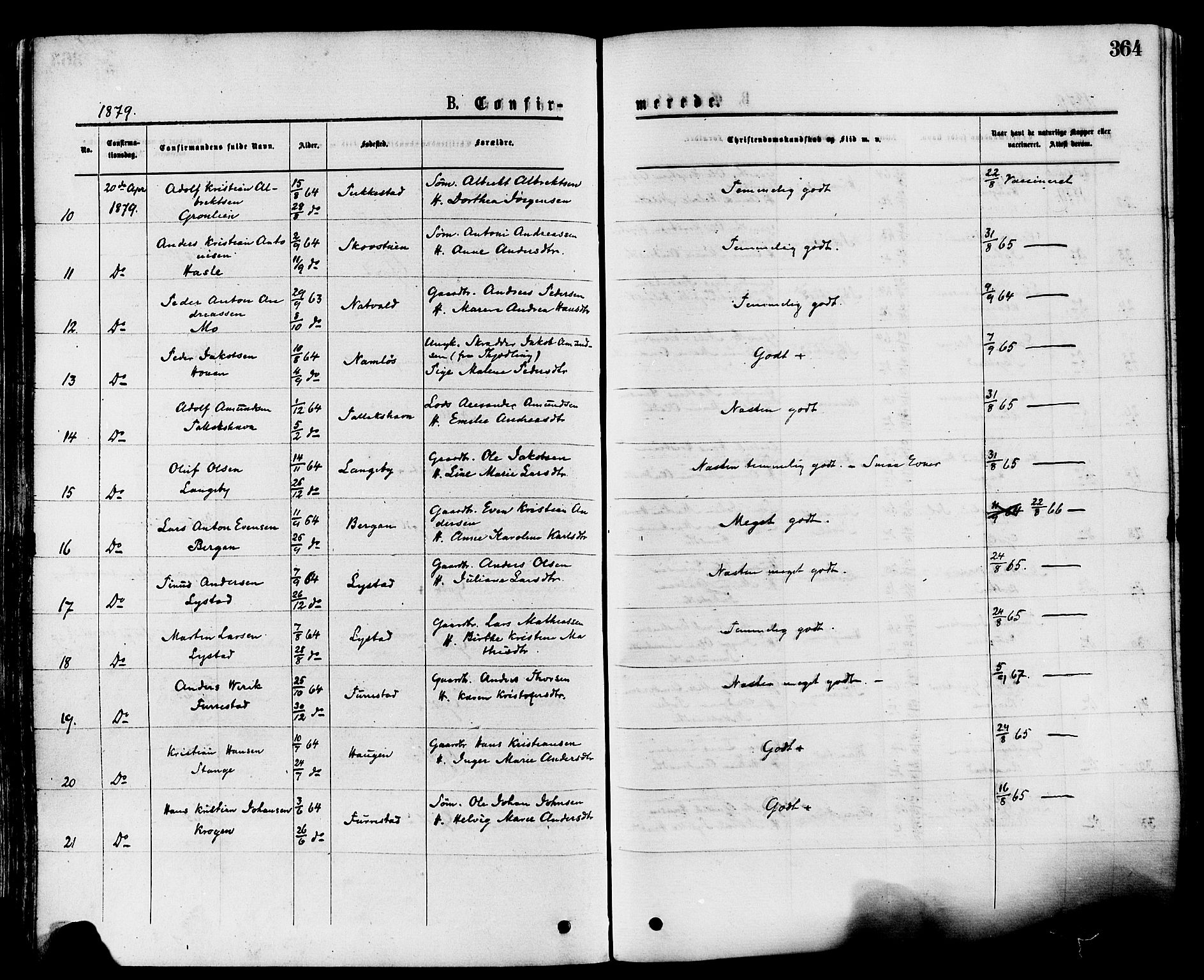 Sandar kirkebøker, AV/SAKO-A-243/F/Fa/L0010: Ministerialbok nr. 10, 1872-1882, s. 364