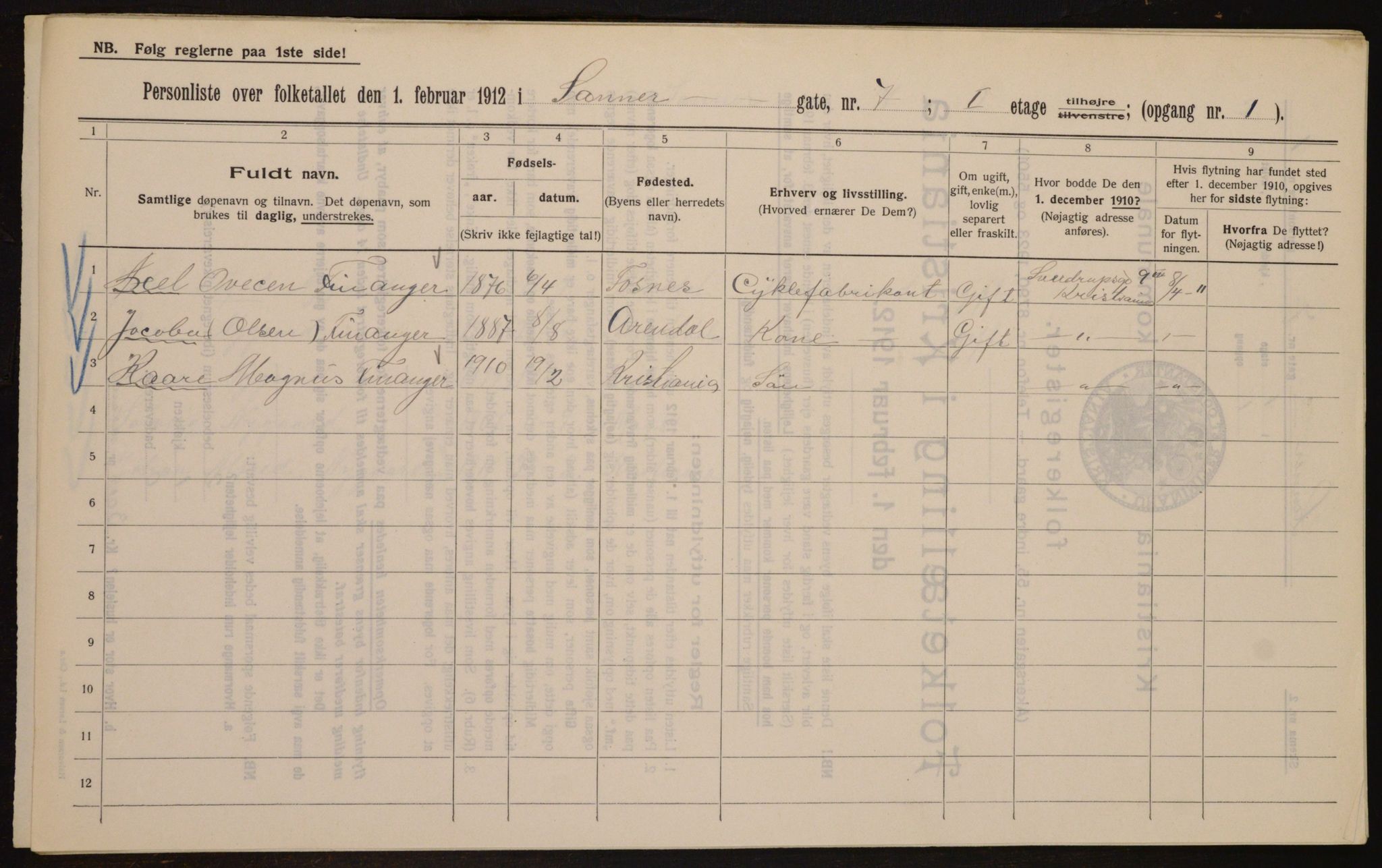 OBA, Kommunal folketelling 1.2.1912 for Kristiania, 1912, s. 88720