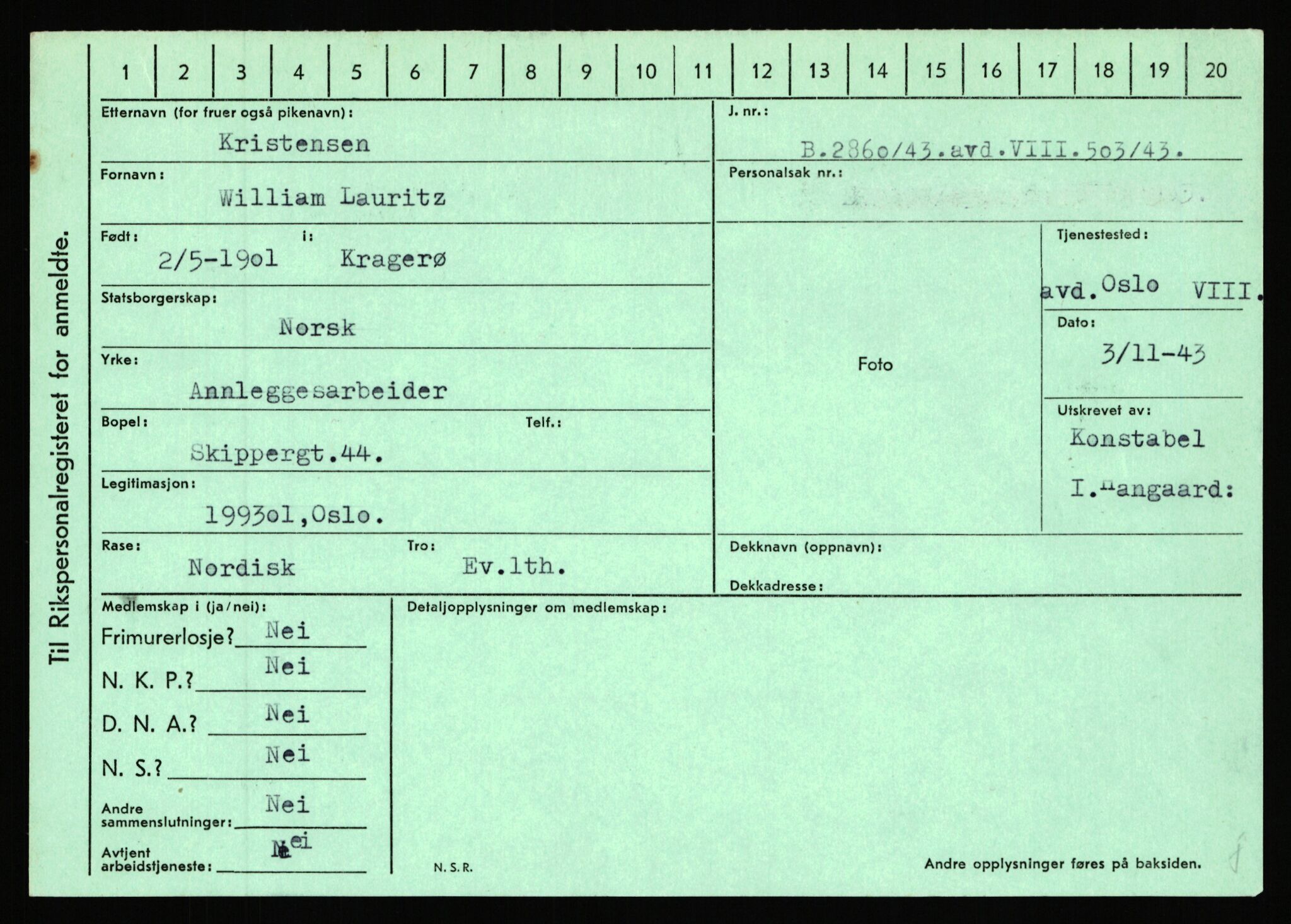 Statspolitiet - Hovedkontoret / Osloavdelingen, AV/RA-S-1329/C/Ca/L0009: Knutsen - Limstrand, 1943-1945, s. 1098