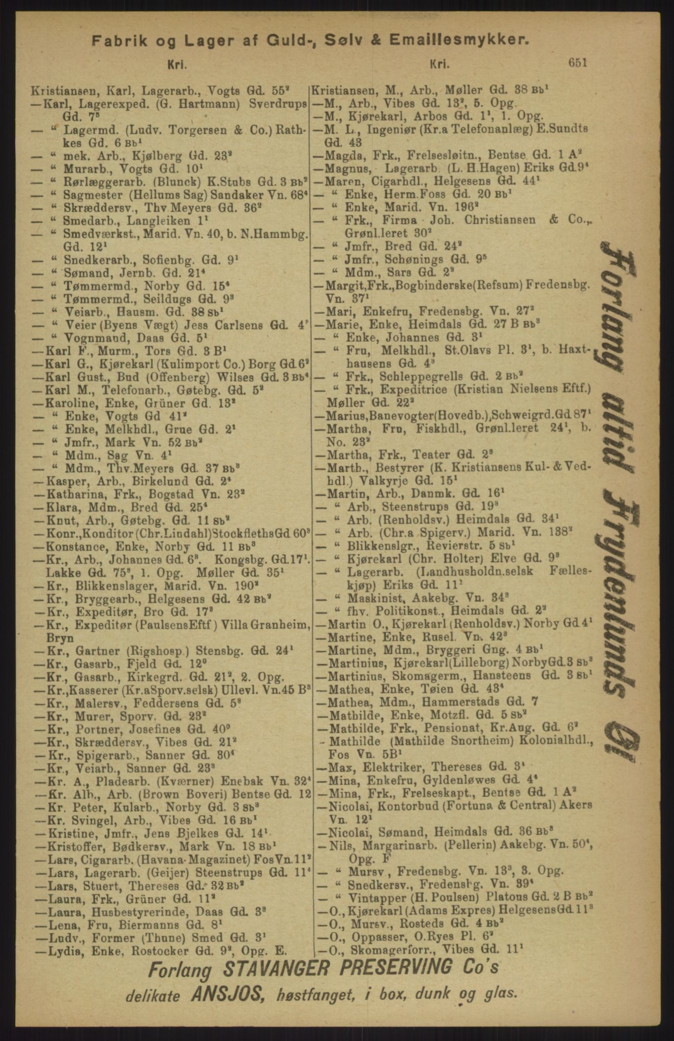 Kristiania/Oslo adressebok, PUBL/-, 1911, s. 651