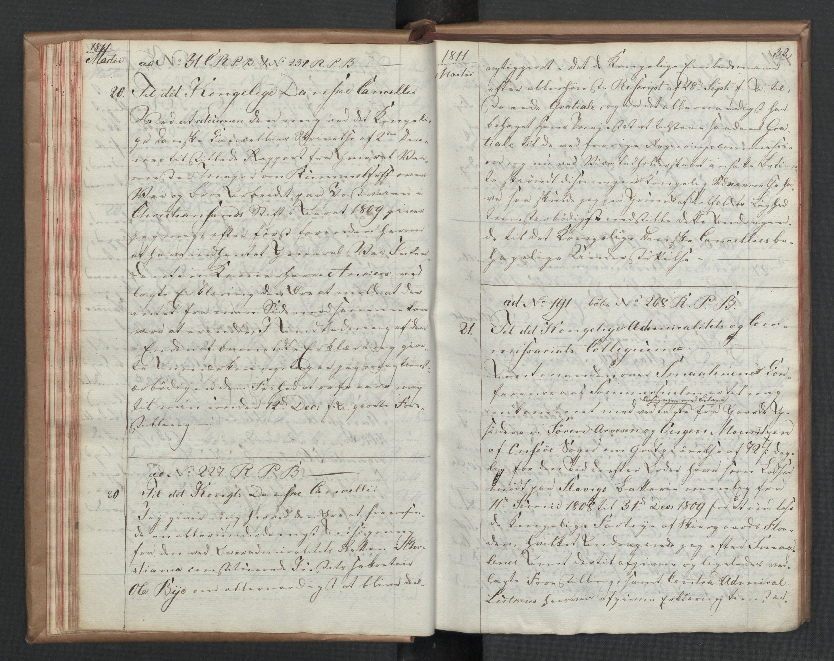 Stattholderembetet 1810-1814, 2. kontor (Kontor B), AV/RA-EA-5432/Ba/L0001: Kollegial korrespondanseprotokoll, 1810-1811, s. 31b-32a