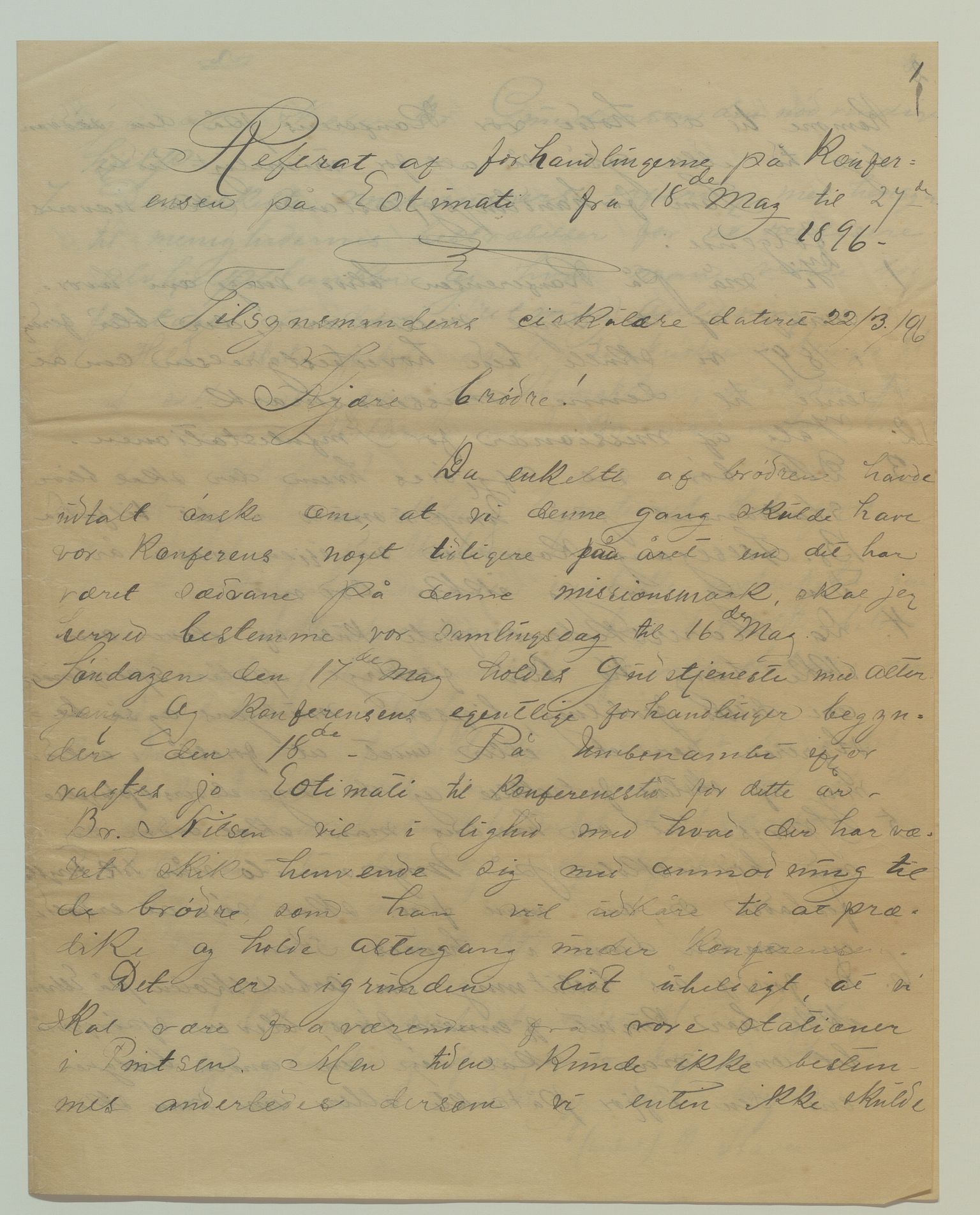 Det Norske Misjonsselskap - hovedadministrasjonen, VID/MA-A-1045/D/Da/Daa/L0041/0003: Konferansereferat og årsberetninger / Konferansereferat fra Sør-Afrika., 1896, s. 1