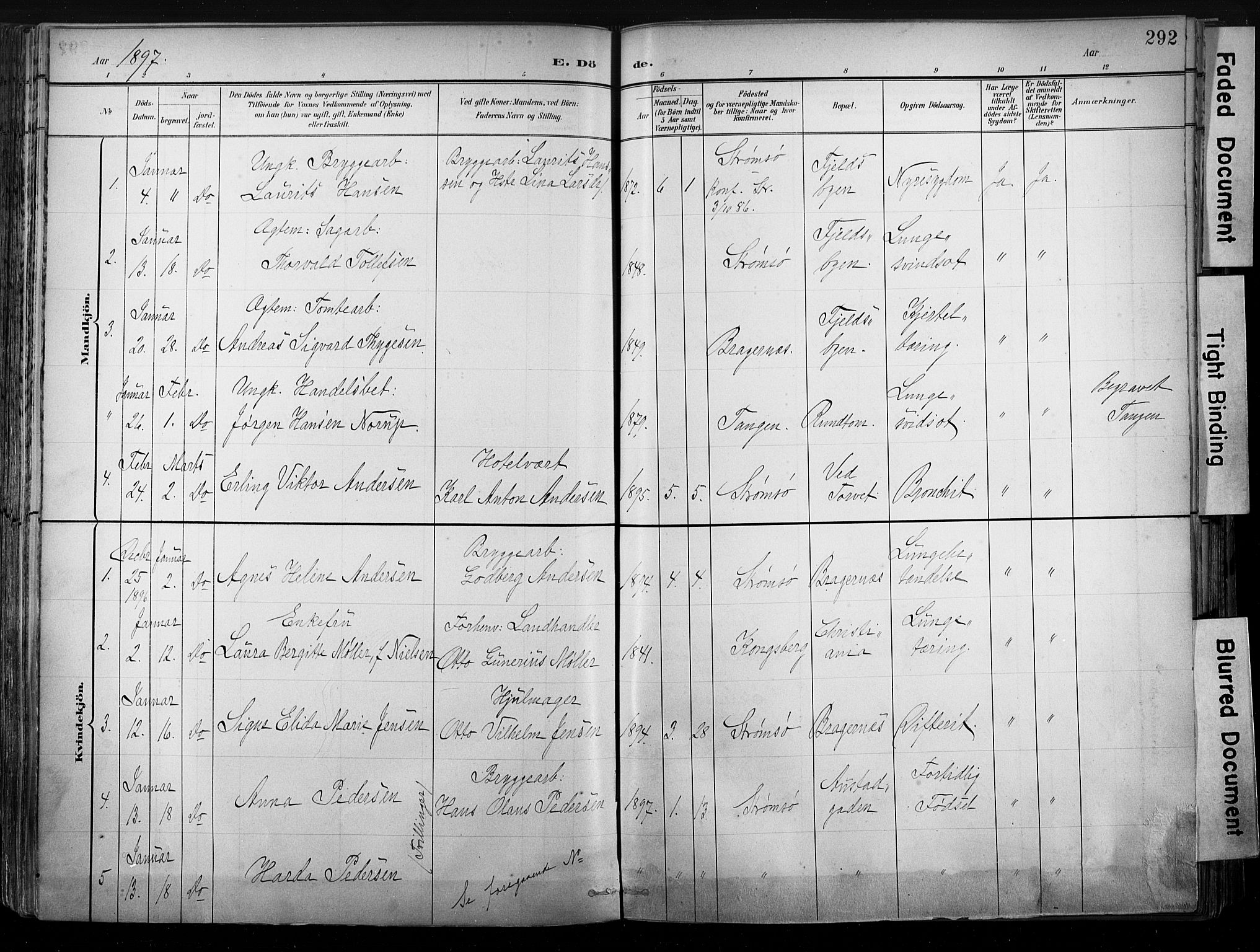 Strømsø kirkebøker, AV/SAKO-A-246/G/Ga/L0003: Klokkerbok nr. 3, 1894-1904, s. 292