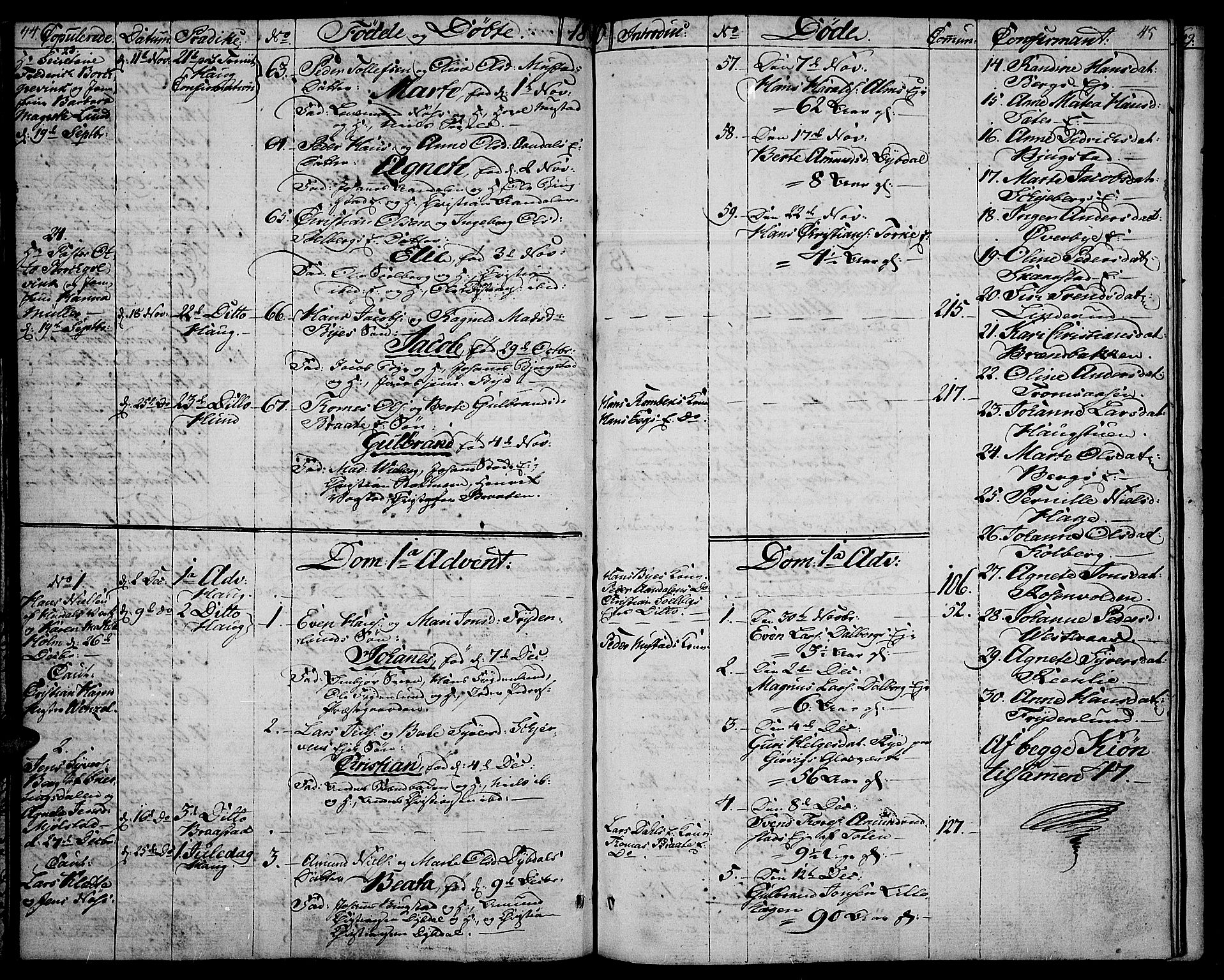 Vardal prestekontor, AV/SAH-PREST-100/H/Ha/Haa/L0003: Ministerialbok nr. 3, 1808-1814, s. 44-45
