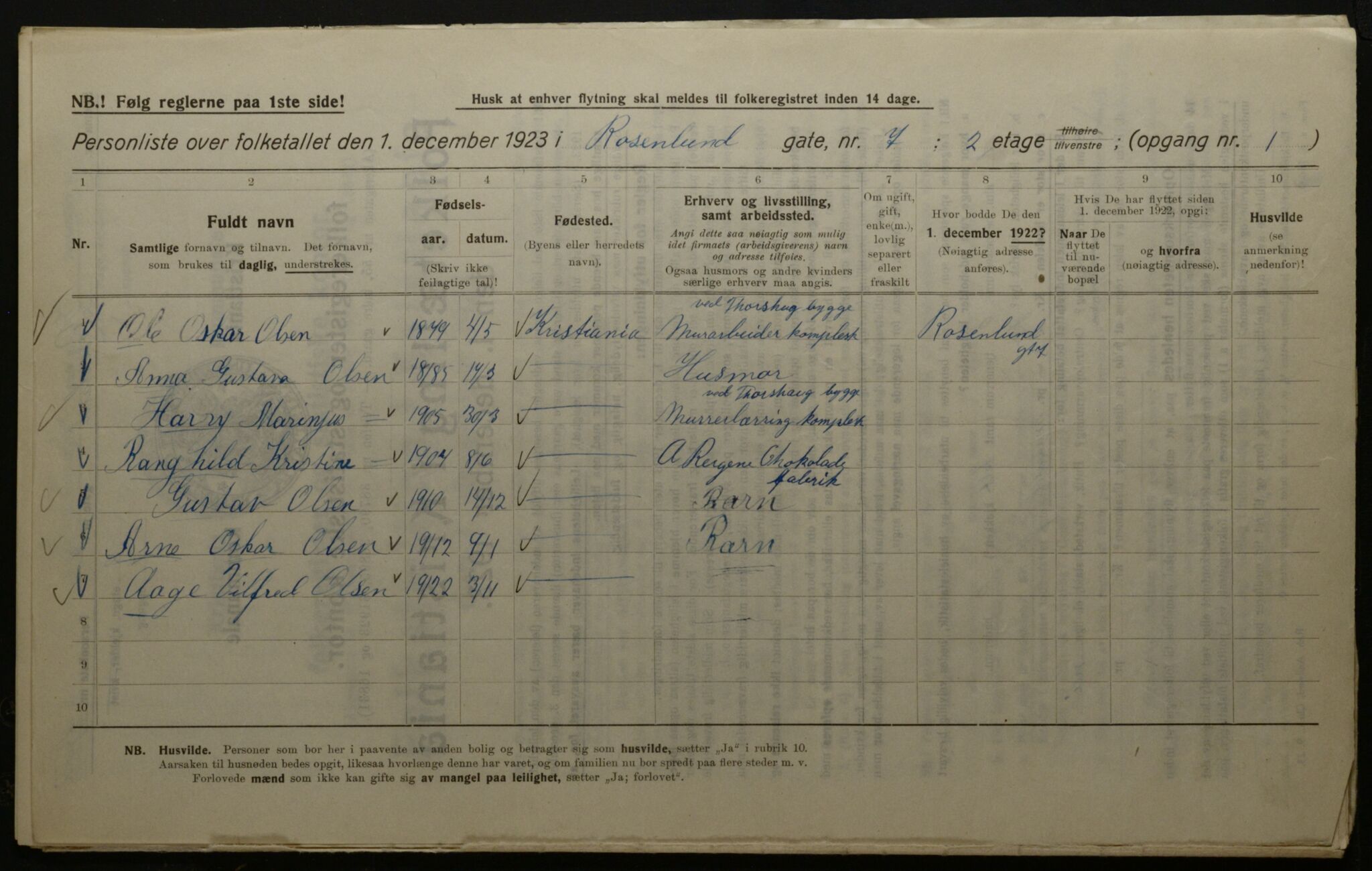 OBA, Kommunal folketelling 1.12.1923 for Kristiania, 1923, s. 92876