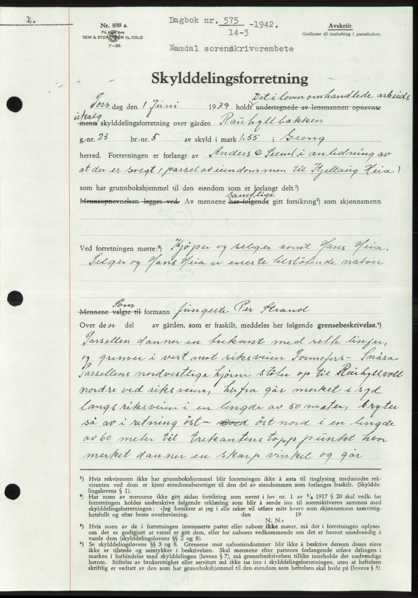Namdal sorenskriveri, SAT/A-4133/1/2/2C: Pantebok nr. -, 1941-1942, Dagboknr: 575/1942