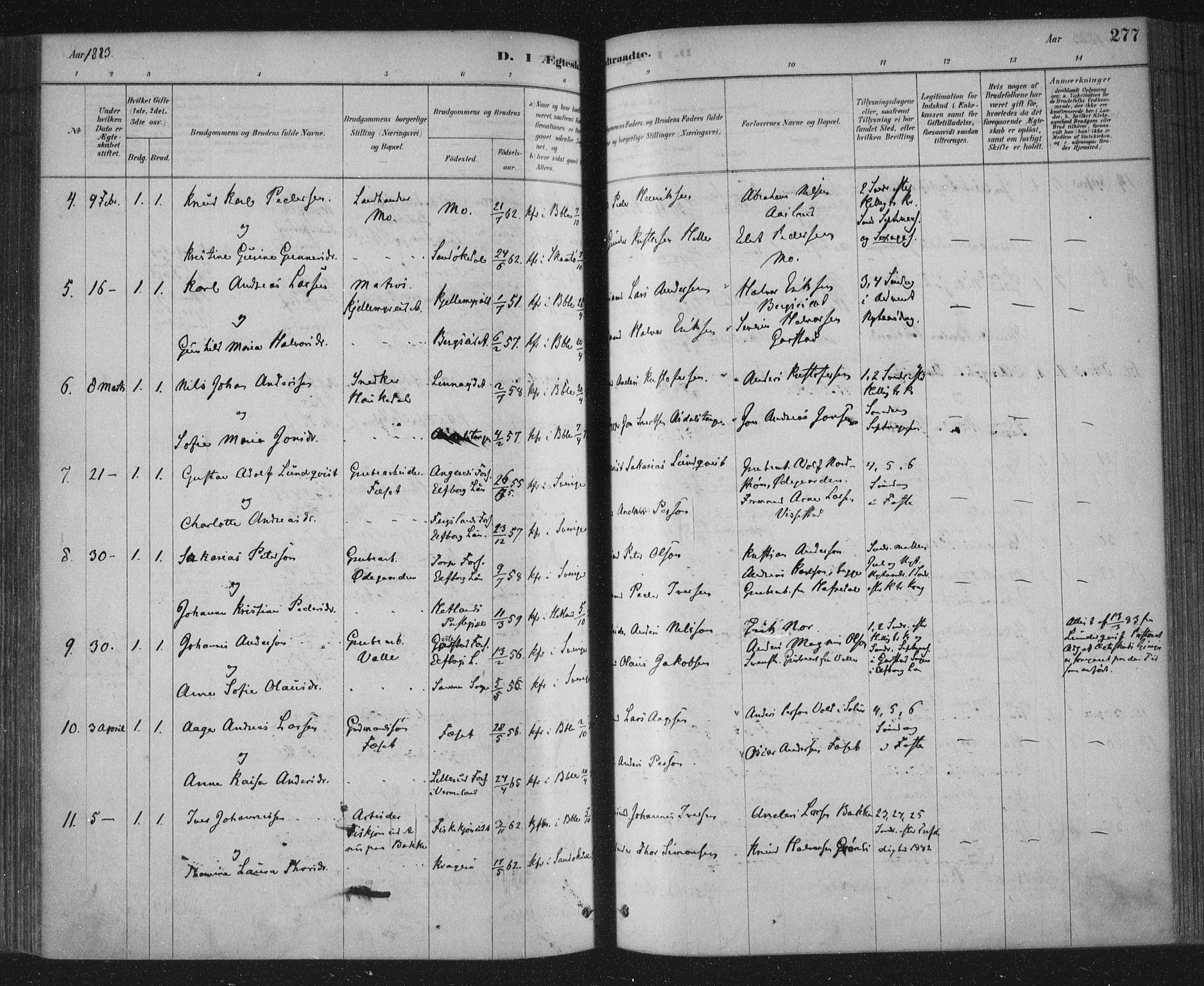 Bamble kirkebøker, AV/SAKO-A-253/F/Fa/L0007: Ministerialbok nr. I 7, 1878-1888, s. 277