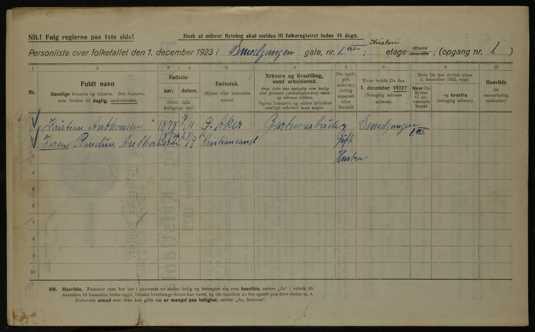 OBA, Kommunal folketelling 1.12.1923 for Kristiania, 1923, s. 107203