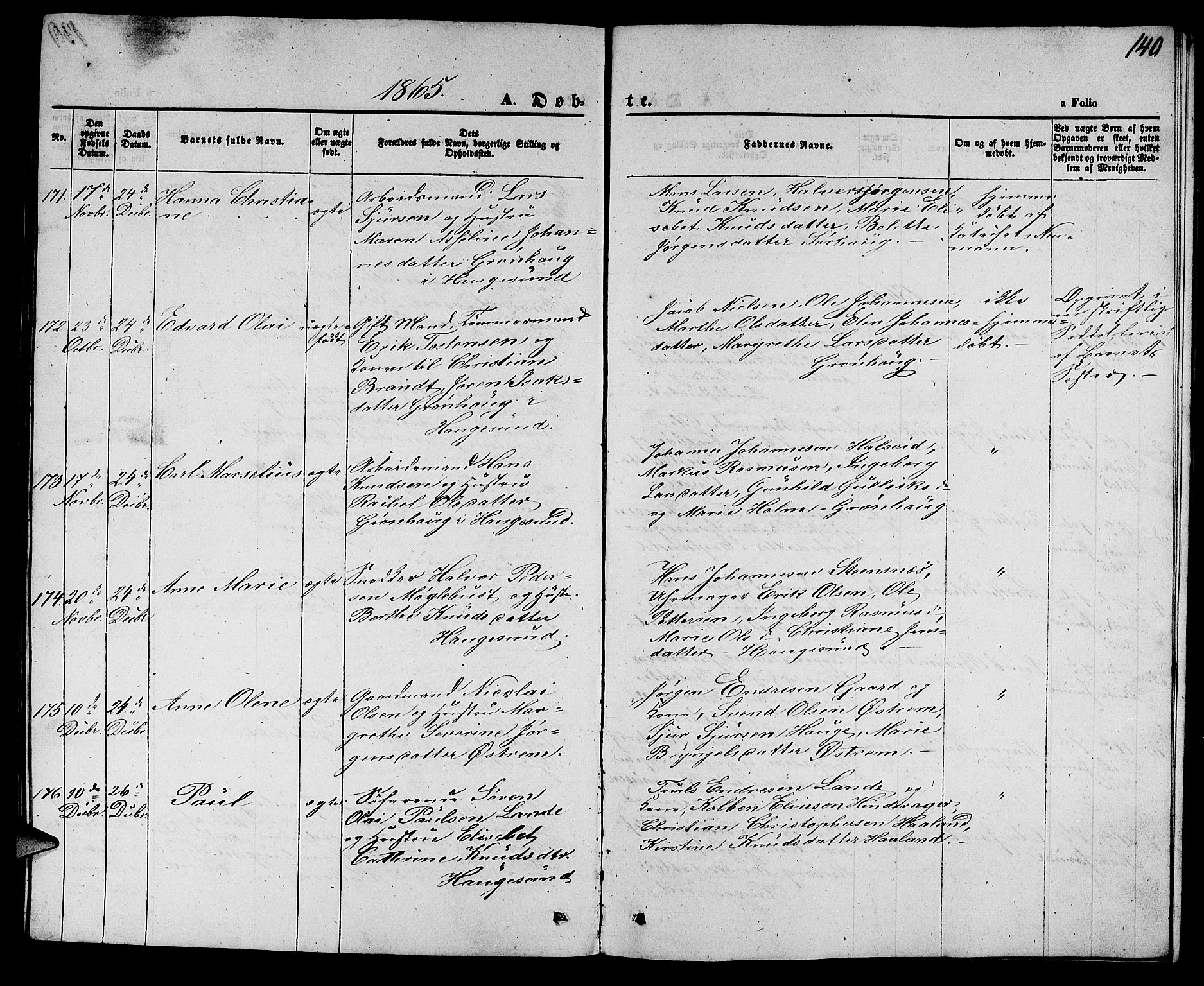 Torvastad sokneprestkontor, SAST/A -101857/H/Ha/Hab/L0006: Klokkerbok nr. B 6, 1858-1867, s. 140