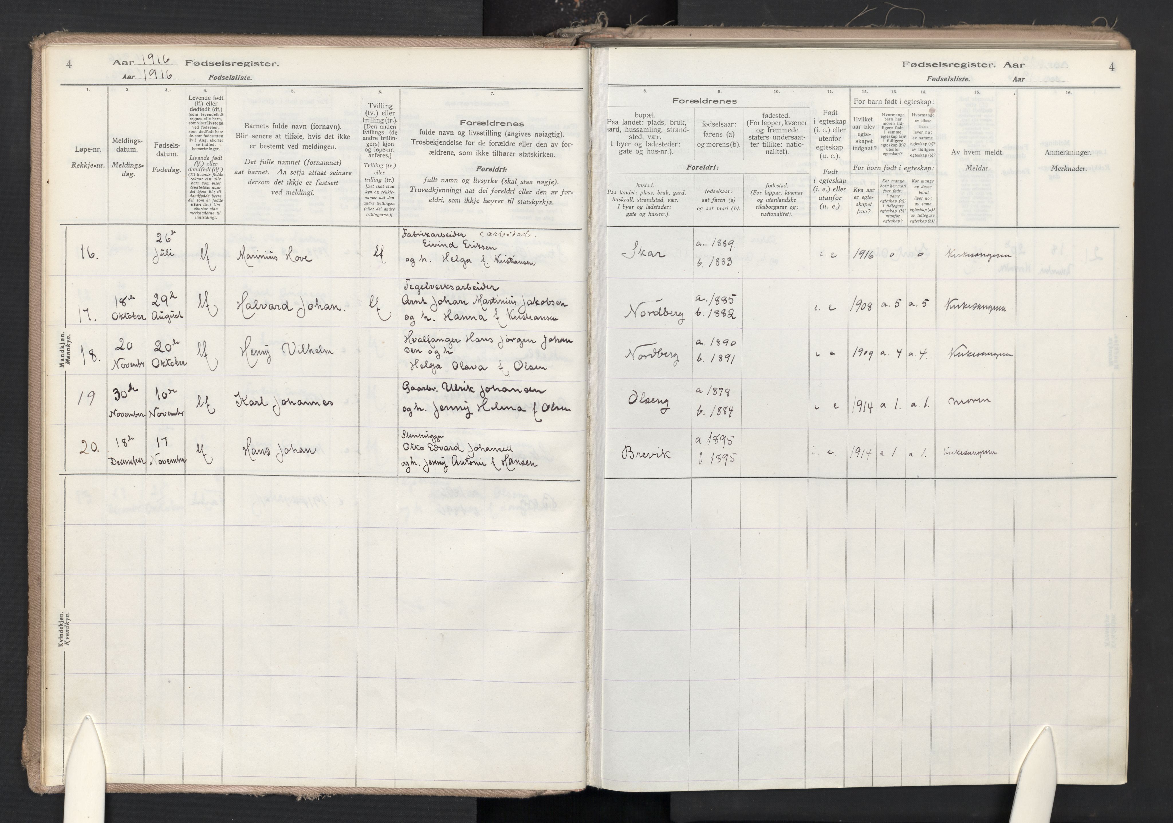 Skjeberg prestekontor Kirkebøker, AV/SAO-A-10923/J/Jb/L0001: Fødselsregister nr. II 1, 1916-1986, s. 4