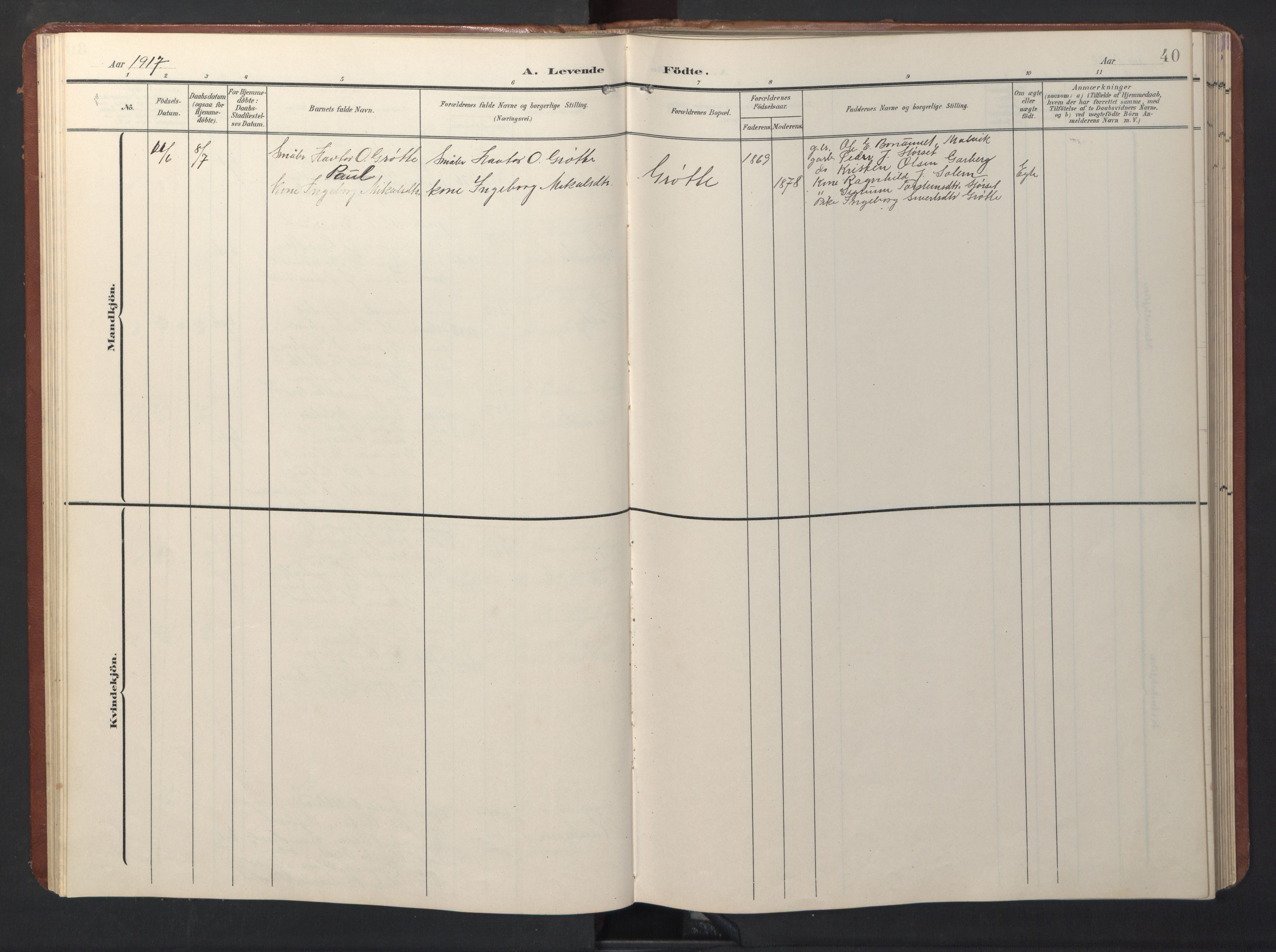Ministerialprotokoller, klokkerbøker og fødselsregistre - Sør-Trøndelag, AV/SAT-A-1456/696/L1161: Klokkerbok nr. 696C01, 1902-1950, s. 40