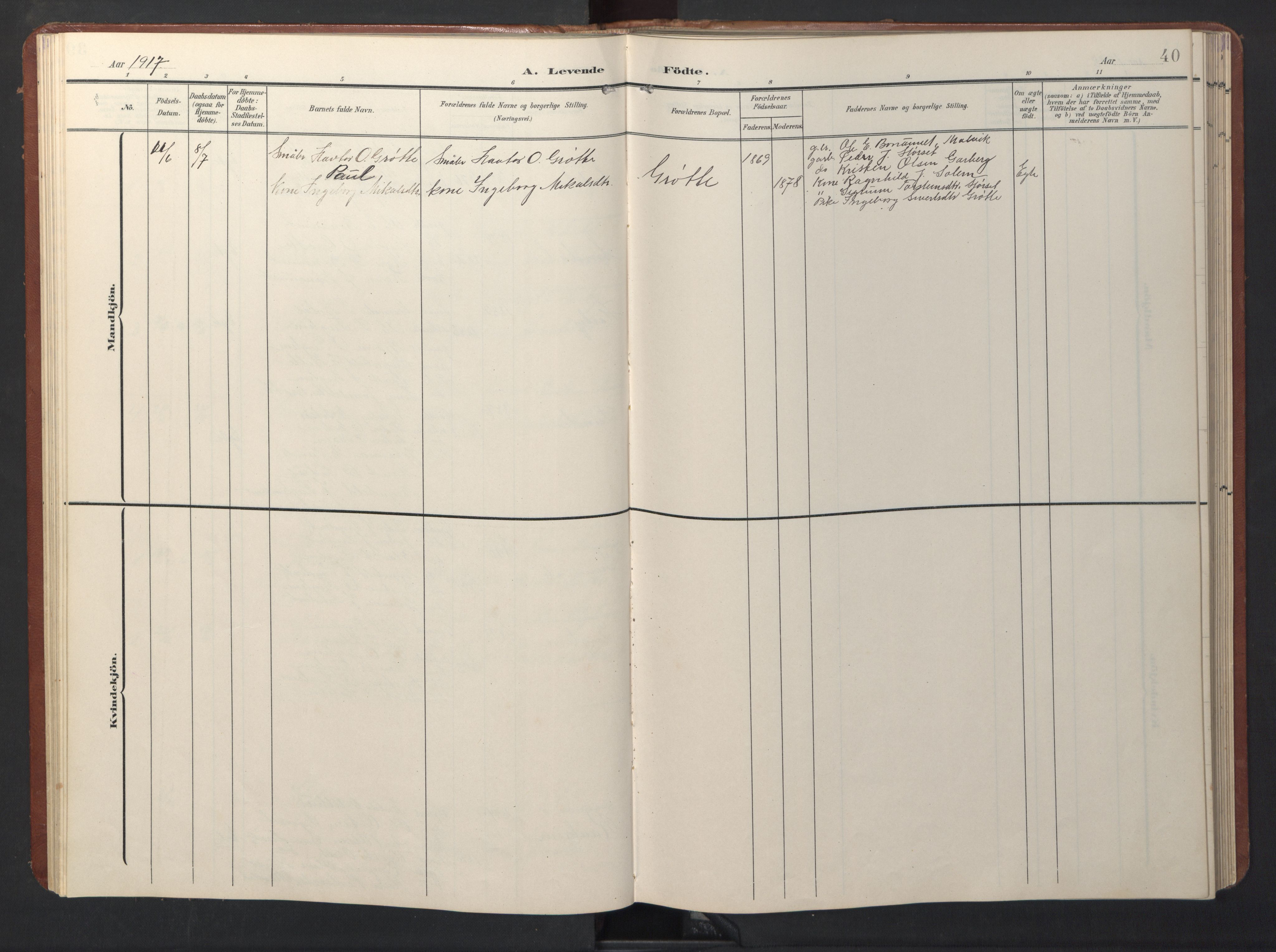 Ministerialprotokoller, klokkerbøker og fødselsregistre - Sør-Trøndelag, SAT/A-1456/696/L1161: Klokkerbok nr. 696C01, 1902-1950, s. 40