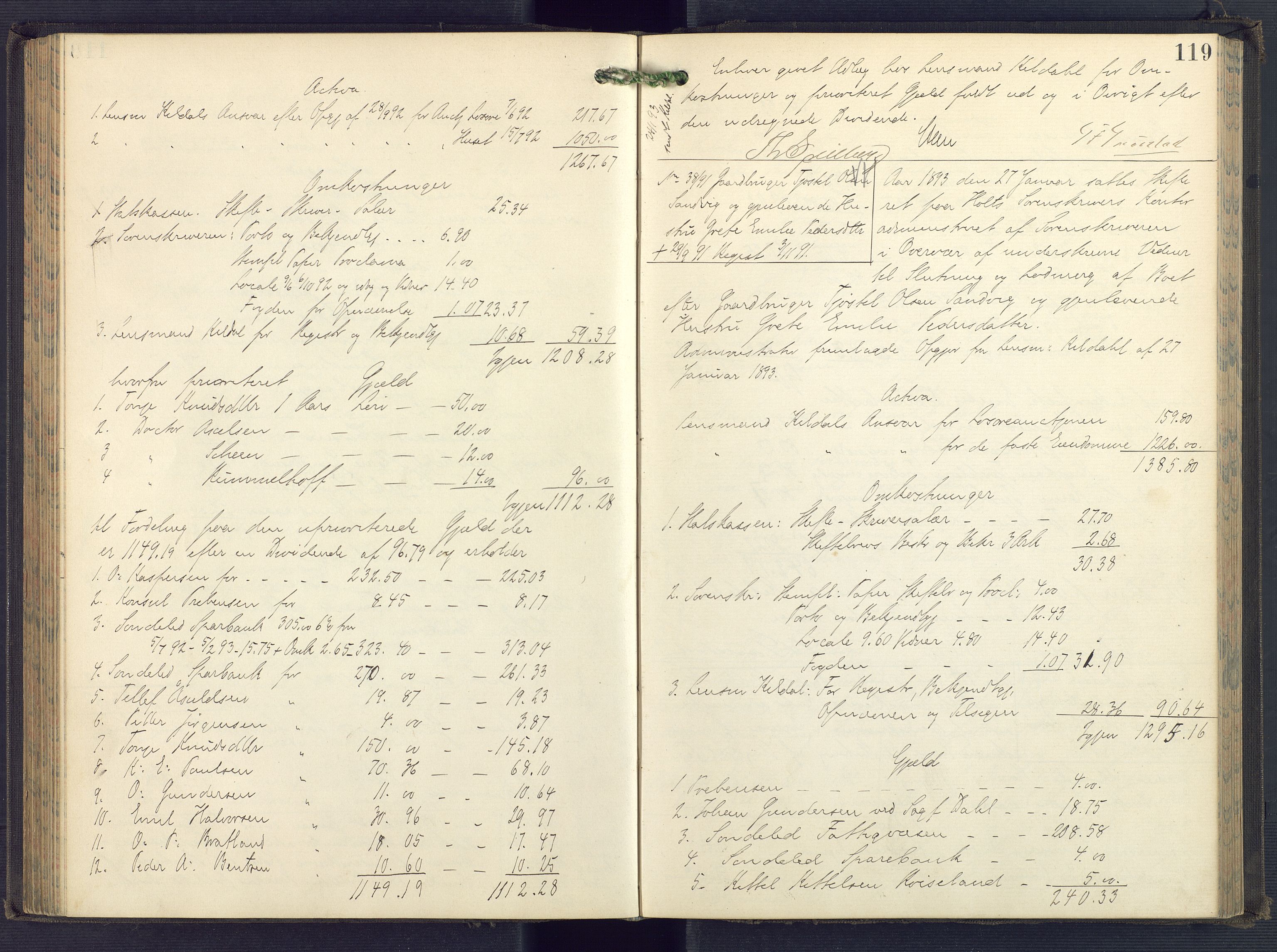 Holt sorenskriveri, AV/SAK-1221-0002/H/Hc/L0035: Skifteutlodningsprotokoll nr. 10, 1890-1896, s. 118b-119a