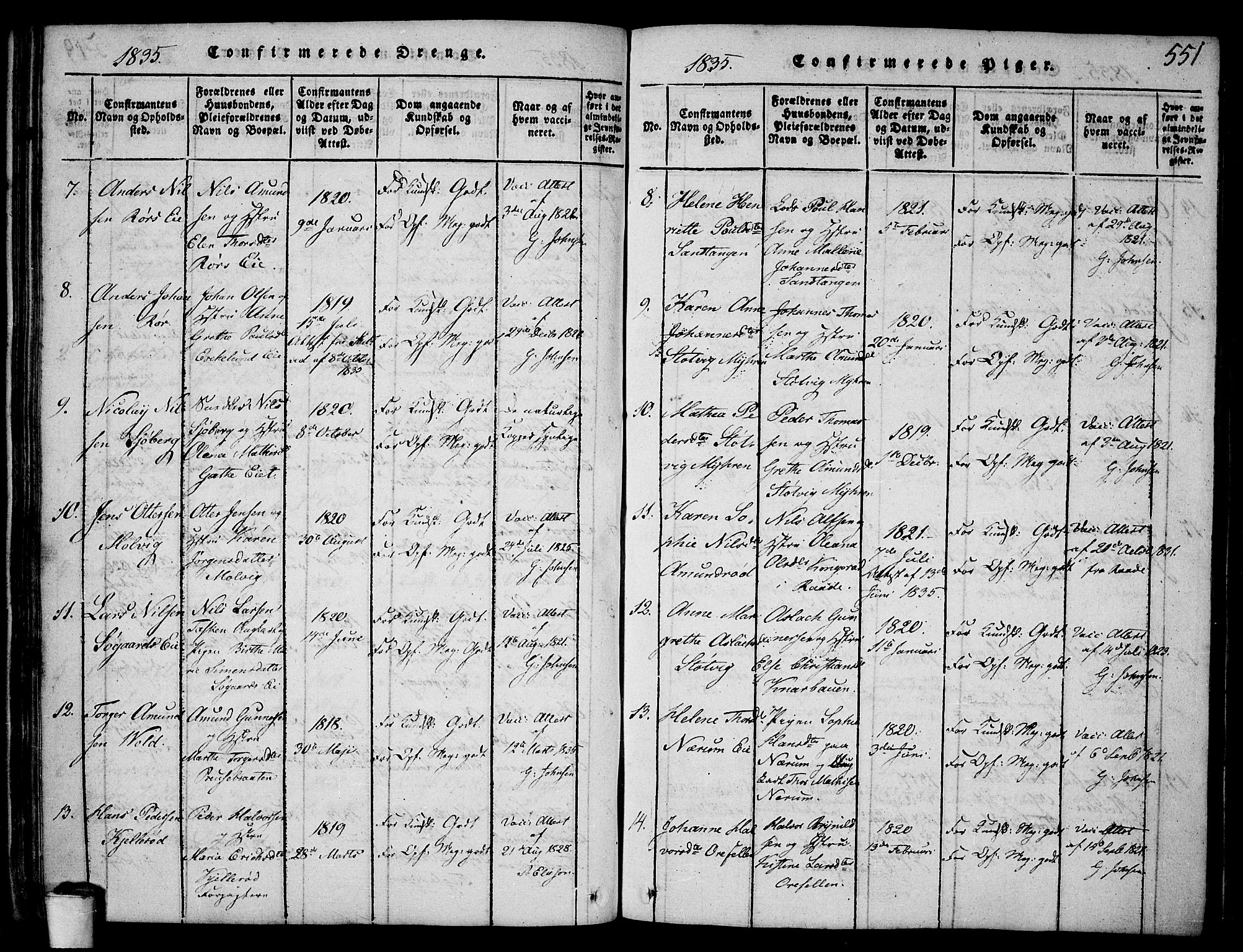 Rygge prestekontor Kirkebøker, SAO/A-10084b/F/Fa/L0003: Ministerialbok nr. 3, 1814-1836, s. 550-551