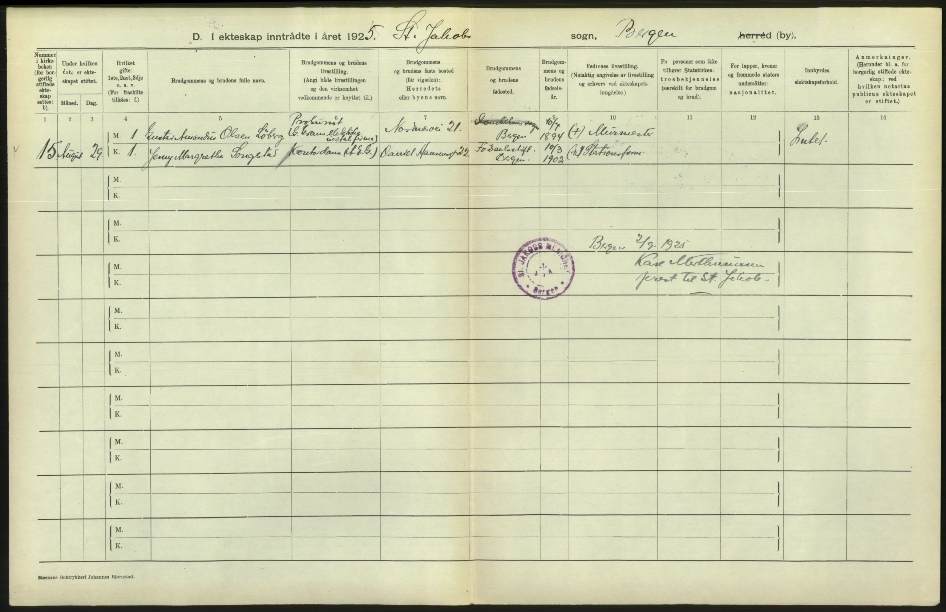 Statistisk sentralbyrå, Sosiodemografiske emner, Befolkning, AV/RA-S-2228/D/Df/Dfc/Dfce/L0029: Bergen: Gifte, døde., 1925, s. 264