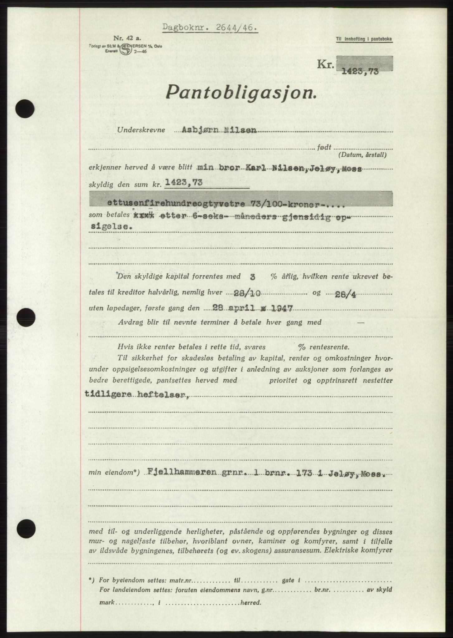 Moss sorenskriveri, SAO/A-10168: Pantebok nr. B16, 1946-1947, Dagboknr: 2644/1946