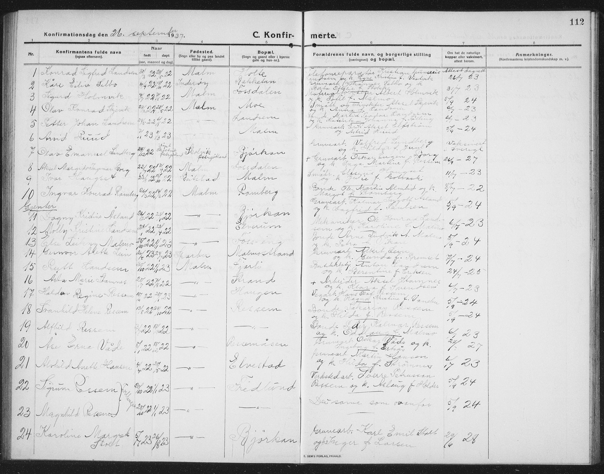 Ministerialprotokoller, klokkerbøker og fødselsregistre - Nord-Trøndelag, AV/SAT-A-1458/745/L0434: Klokkerbok nr. 745C03, 1914-1937, s. 112