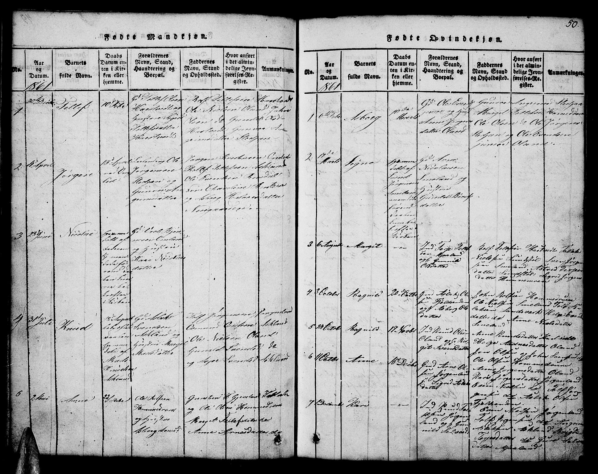 Åmli sokneprestkontor, SAK/1111-0050/F/Fb/Fba/L0001: Klokkerbok nr. B 1, 1816-1890, s. 50