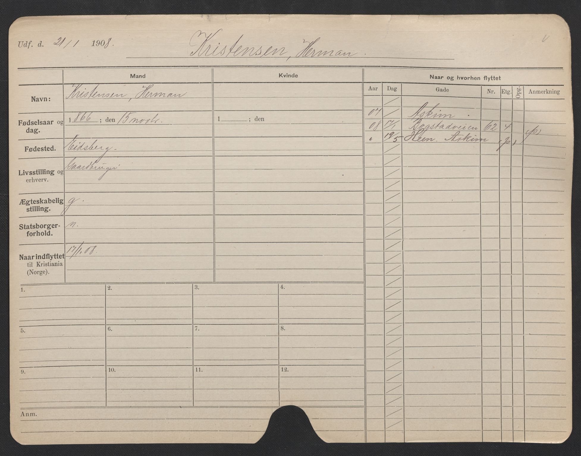 Oslo folkeregister, Registerkort, AV/SAO-A-11715/F/Fa/Fac/L0006: Menn, 1906-1914, s. 553a