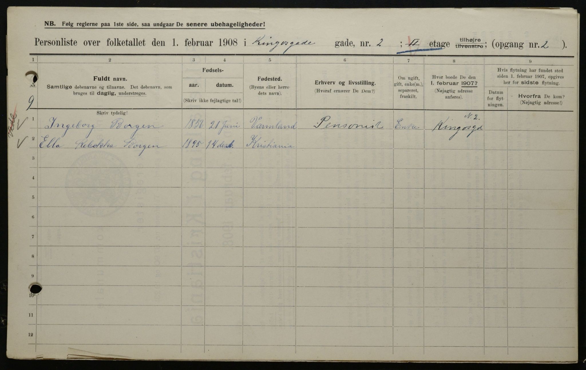 OBA, Kommunal folketelling 1.2.1908 for Kristiania kjøpstad, 1908, s. 44375