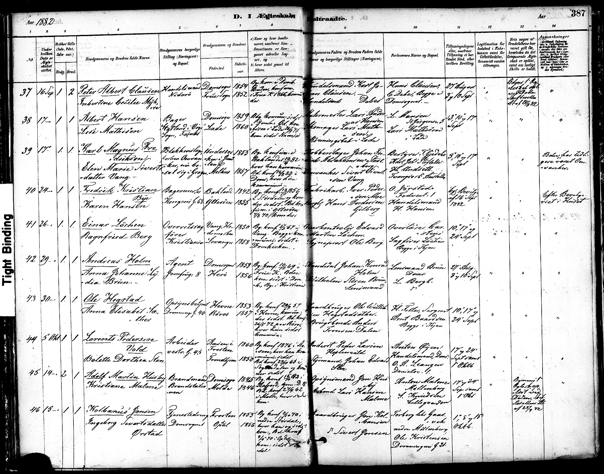 Ministerialprotokoller, klokkerbøker og fødselsregistre - Sør-Trøndelag, SAT/A-1456/601/L0058: Ministerialbok nr. 601A26, 1877-1891, s. 387