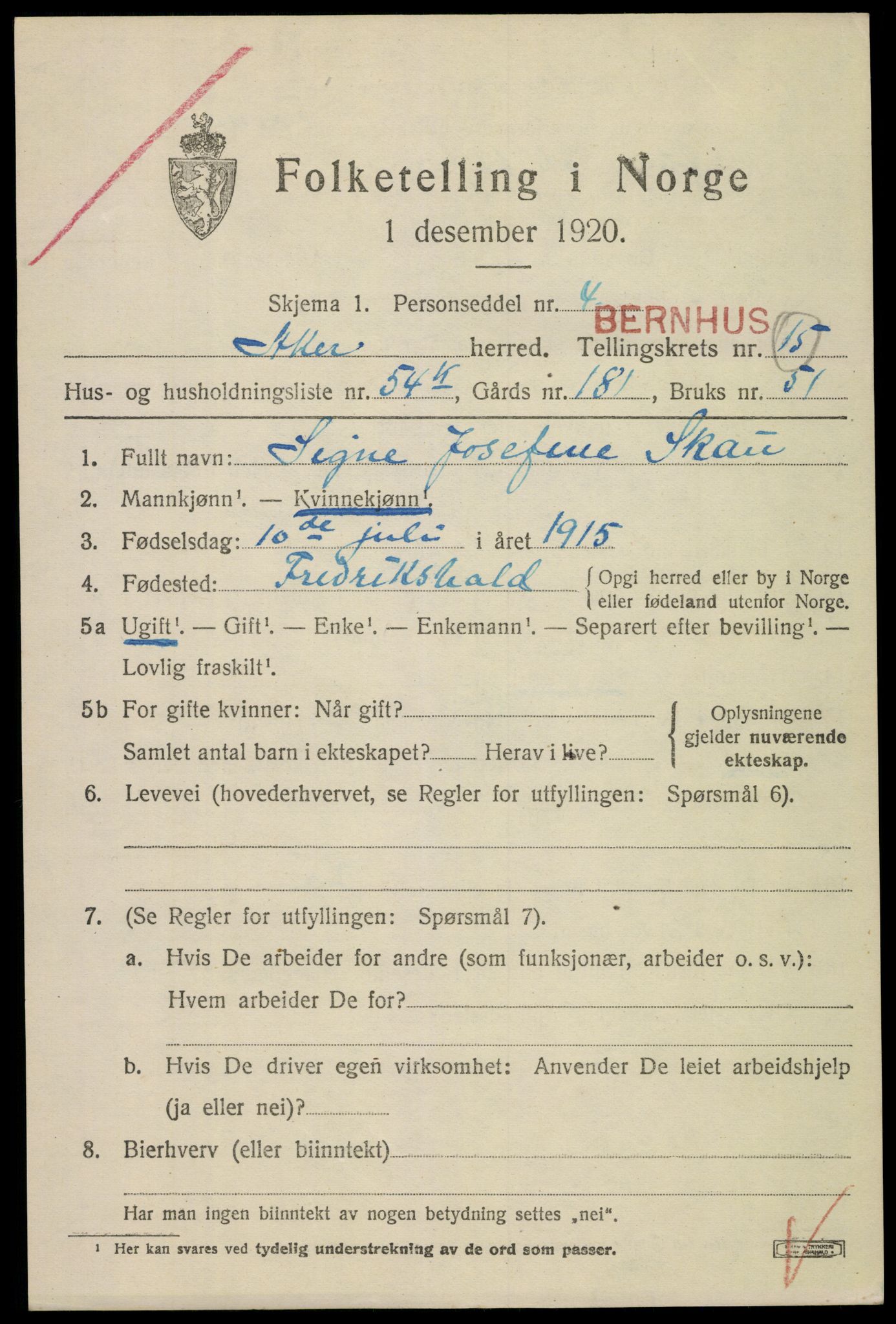 SAO, Folketelling 1920 for 0218 Aker herred, 1920, s. 89186