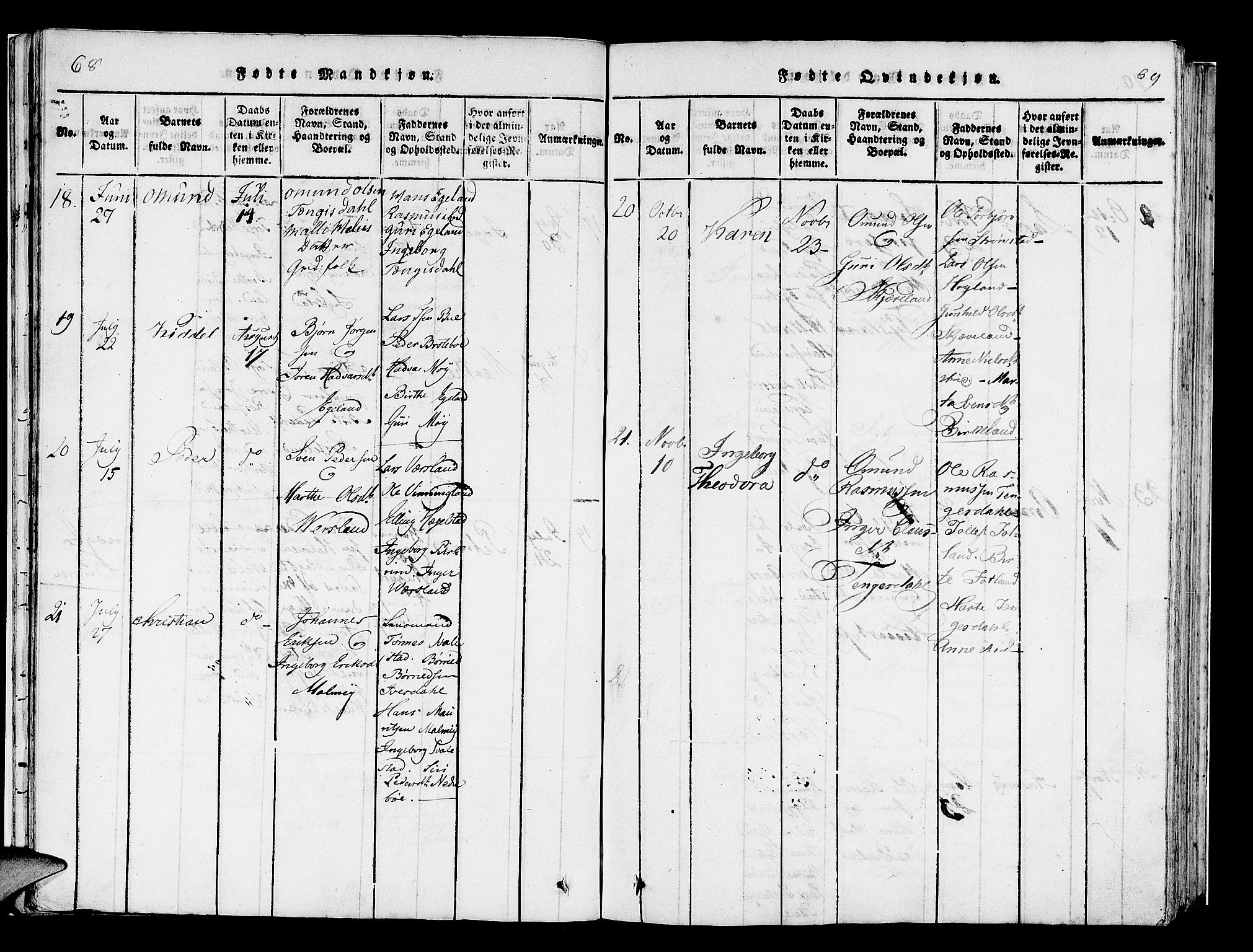 Helleland sokneprestkontor, SAST/A-101810: Ministerialbok nr. A 5, 1815-1834, s. 68-69