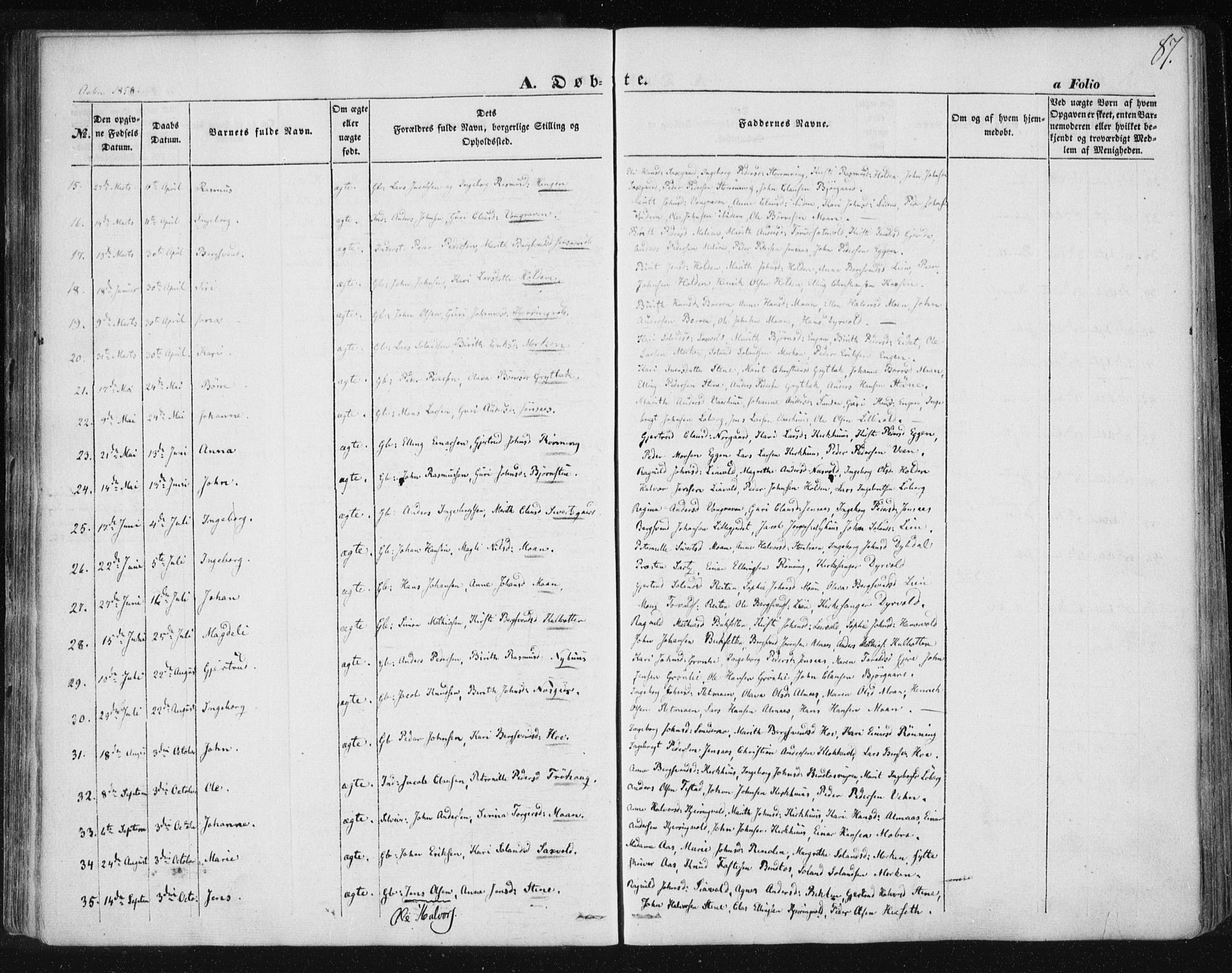 Ministerialprotokoller, klokkerbøker og fødselsregistre - Sør-Trøndelag, SAT/A-1456/685/L0965: Ministerialbok nr. 685A06 /3, 1846-1859, s. 87