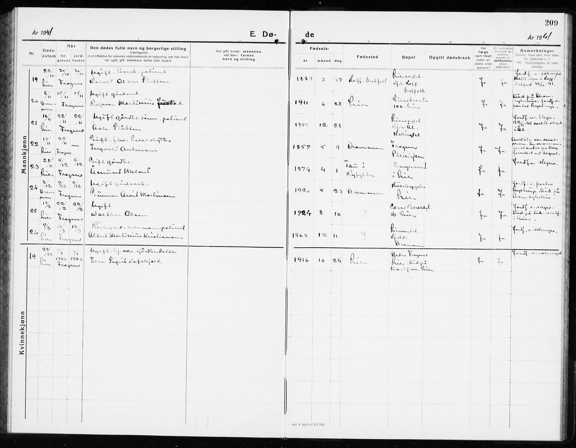 Lier kirkebøker, AV/SAKO-A-230/G/Gb/L0005: Klokkerbok nr. II 5, 1932-1942, s. 209