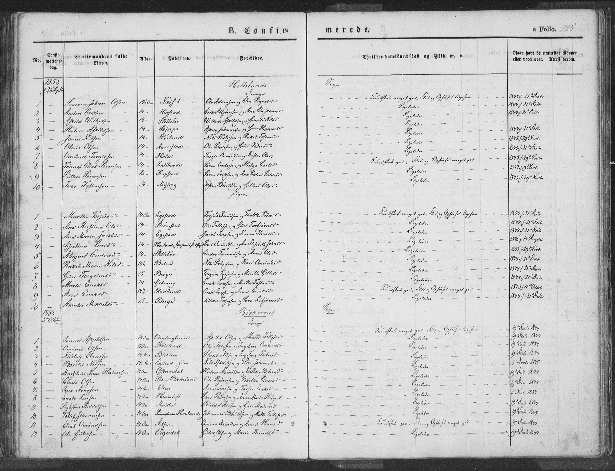 Helleland sokneprestkontor, SAST/A-101810: Ministerialbok nr. A 6.1, 1834-1863, s. 225