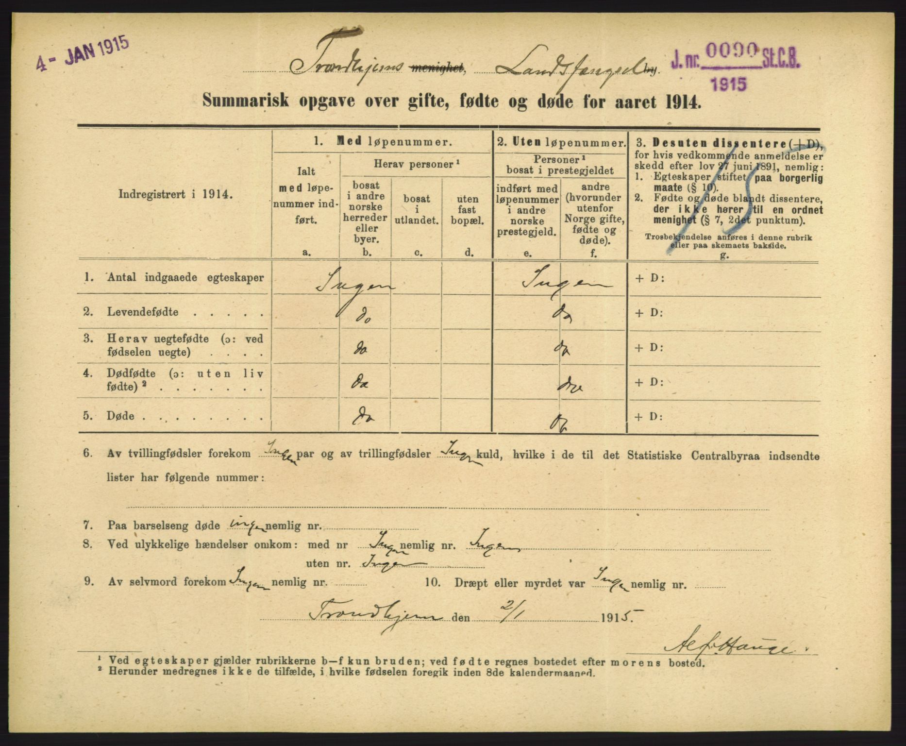 Statistisk sentralbyrå, Sosiodemografiske emner, Befolkning, RA/S-2228/D/Df/Dfb/Dfbd/L0049: Summariske oppgaver over gifte, døde og fødte for hele landet., 1914, s. 1301