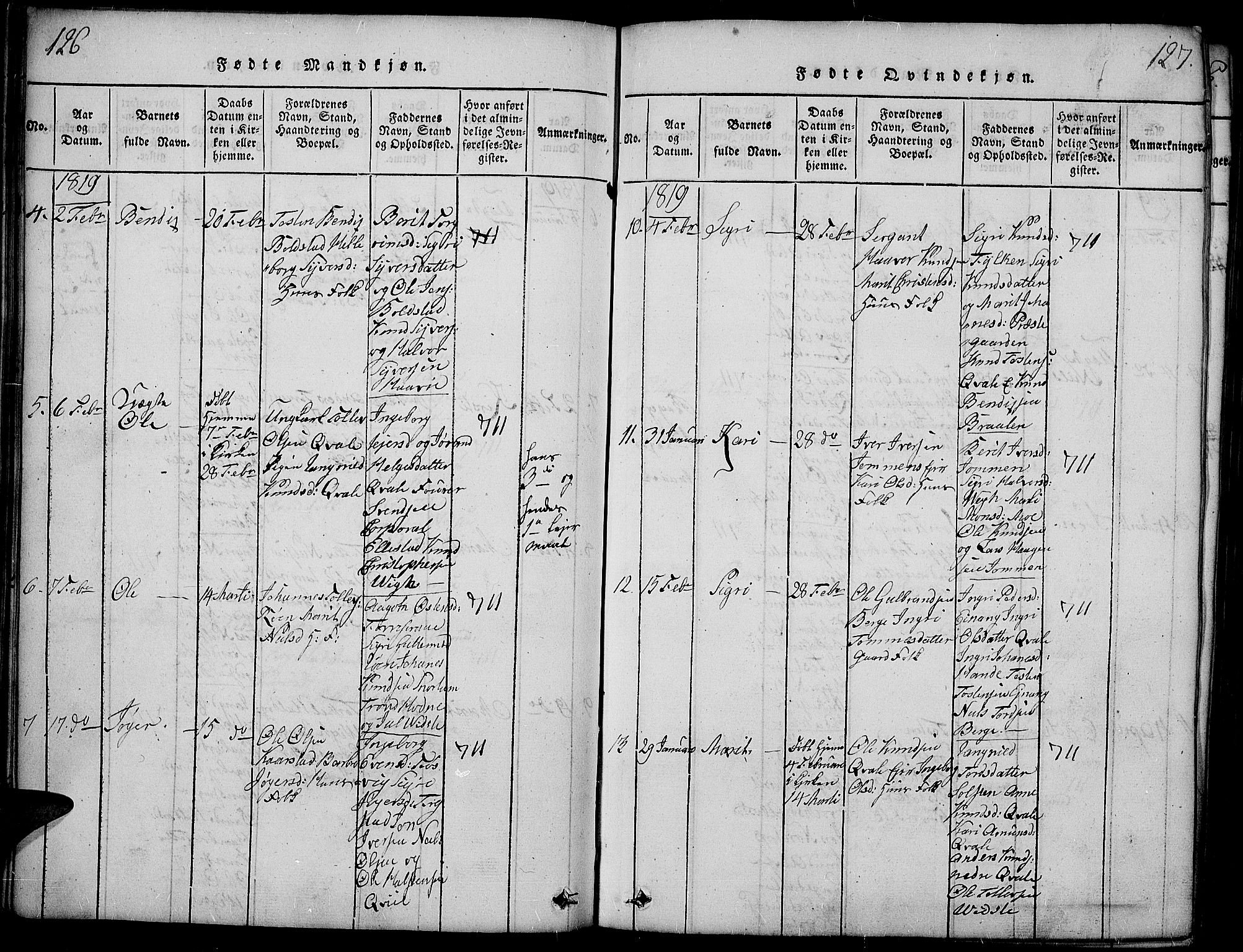 Slidre prestekontor, AV/SAH-PREST-134/H/Ha/Haa/L0002: Ministerialbok nr. 2, 1814-1830, s. 126-127
