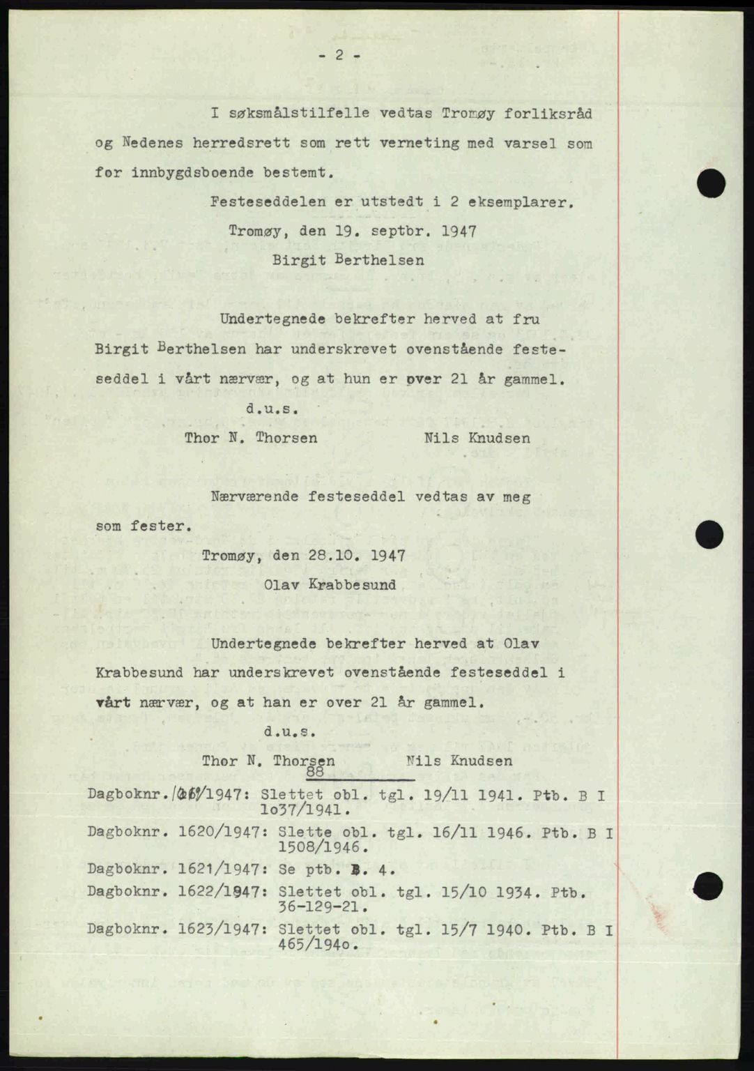 Nedenes sorenskriveri, SAK/1221-0006/G/Gb/Gba/L0058: Pantebok nr. A10, 1947-1948, Dagboknr: 1618/1947