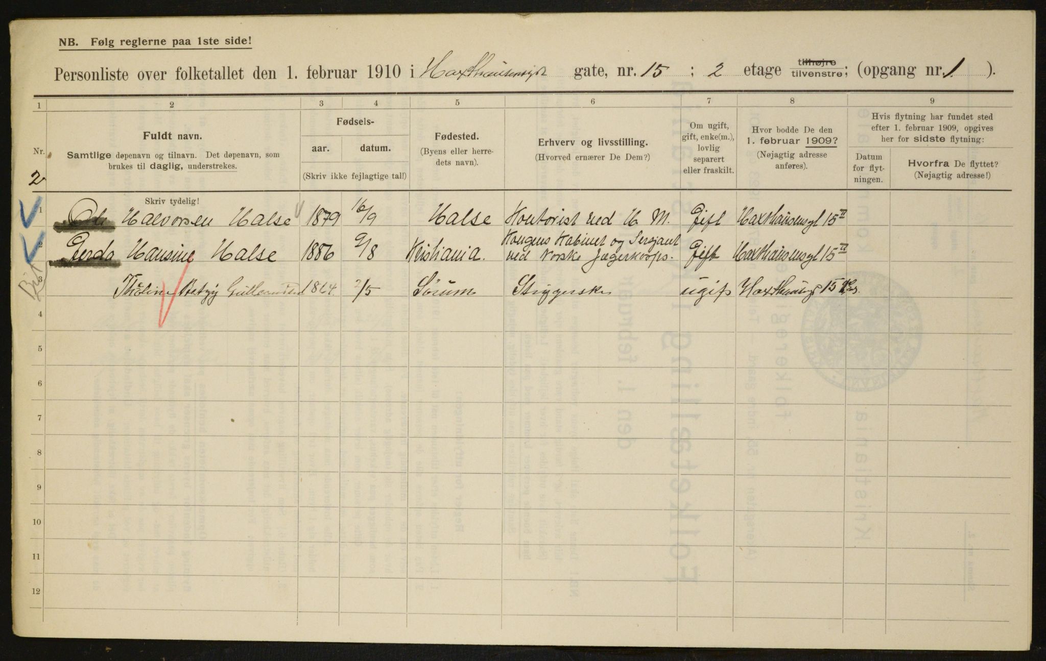 OBA, Kommunal folketelling 1.2.1910 for Kristiania, 1910, s. 34546