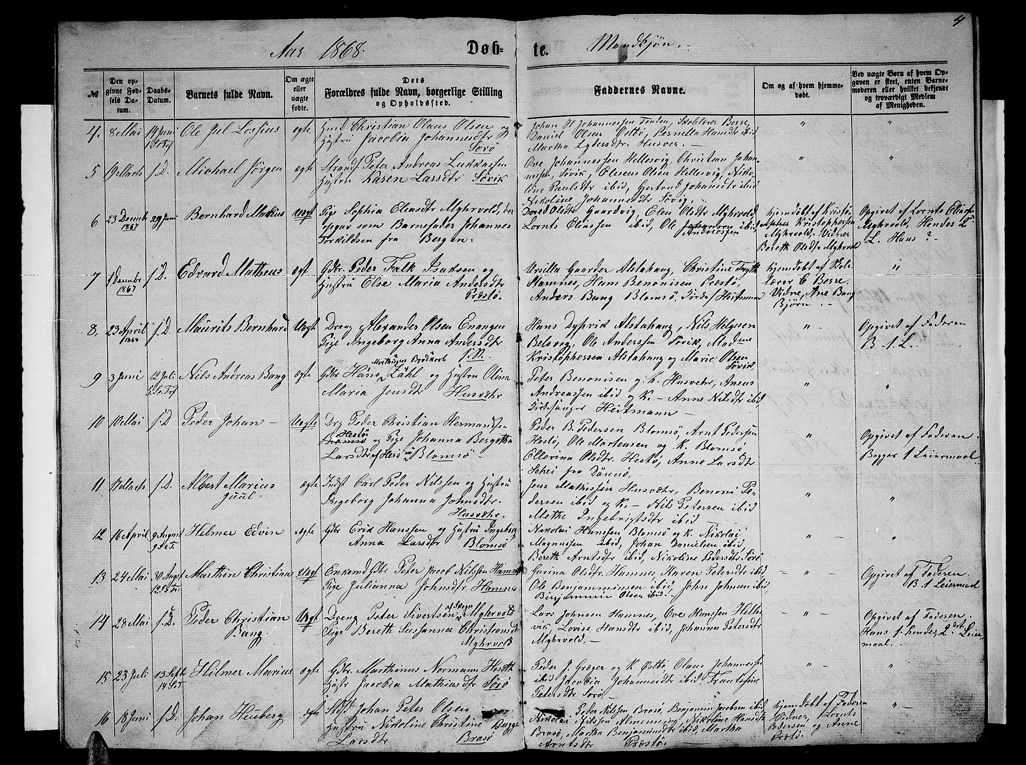 Ministerialprotokoller, klokkerbøker og fødselsregistre - Nordland, AV/SAT-A-1459/830/L0461: Klokkerbok nr. 830C03, 1866-1881, s. 4