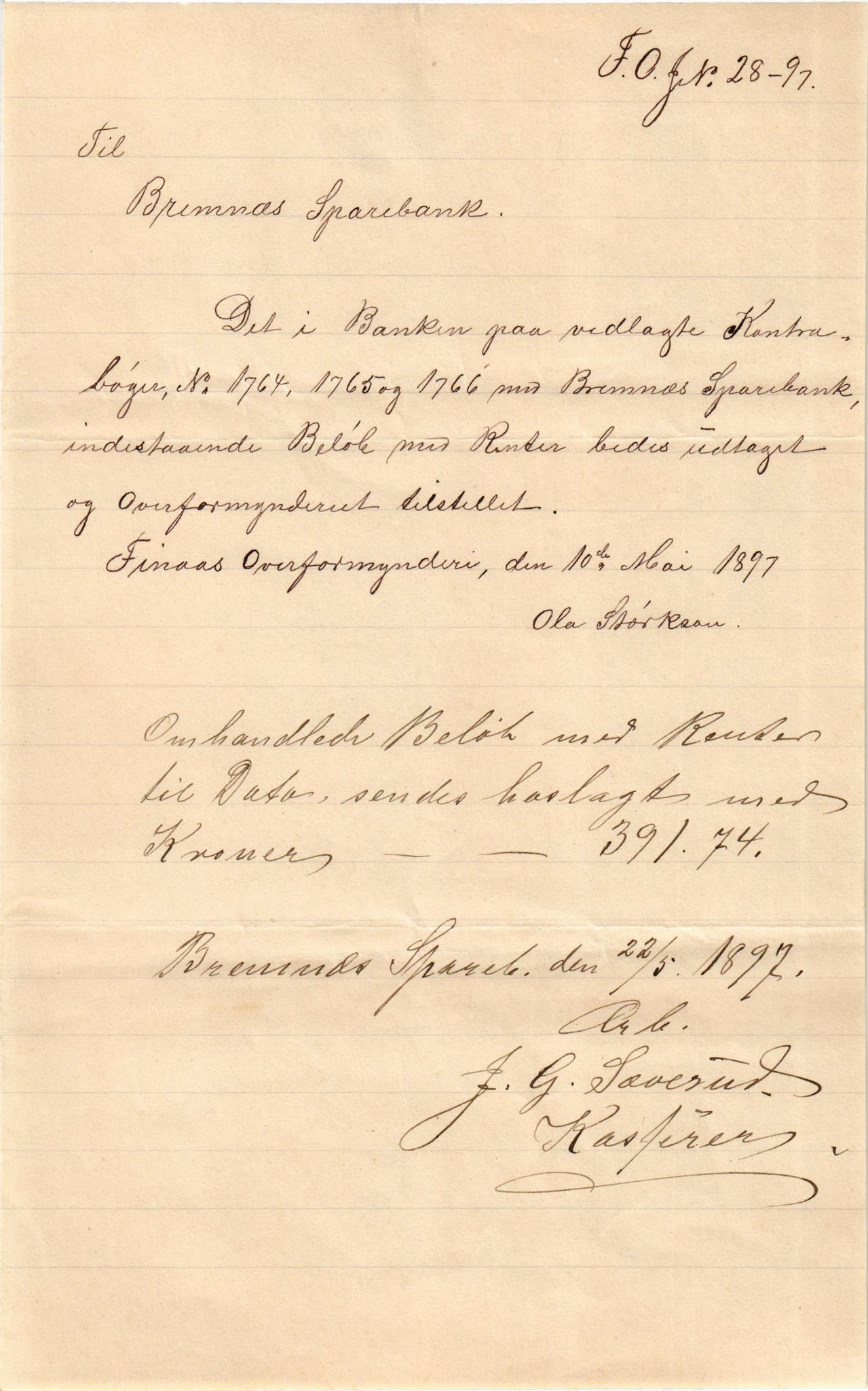 Finnaas kommune. Overformynderiet, IKAH/1218a-812/D/Da/Daa/L0002/0001: Kronologisk ordna korrespondanse / Kronologisk ordna korrespondanse, 1896-1900, s. 52