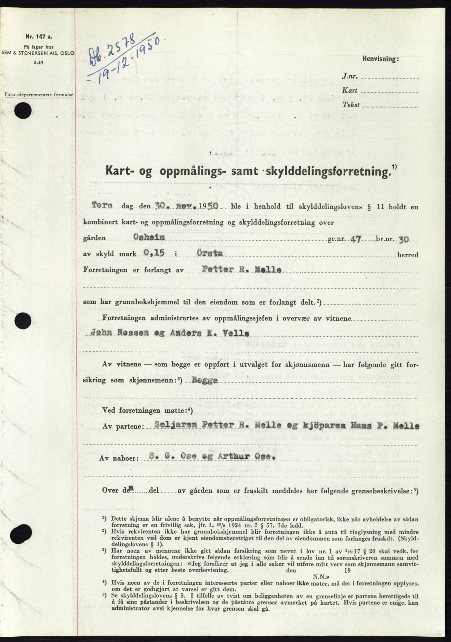 Søre Sunnmøre sorenskriveri, SAT/A-4122/1/2/2C/L0088: Pantebok nr. 14A, 1950-1951, Dagboknr: 2578/1950