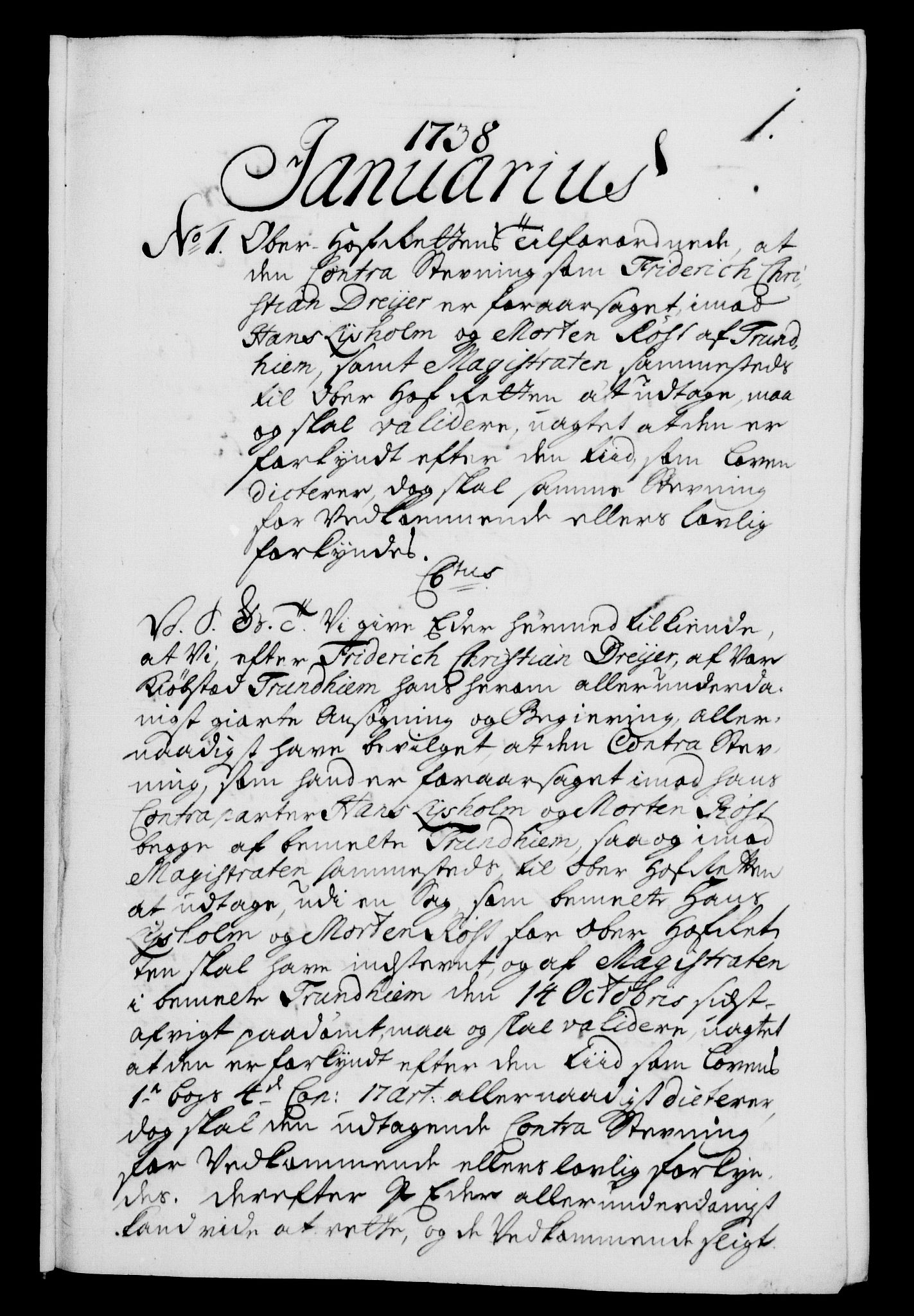 Danske Kanselli 1572-1799, AV/RA-EA-3023/F/Fc/Fca/Fcab/L0028: Norske tegnelser, 1738-1740, s. 1a