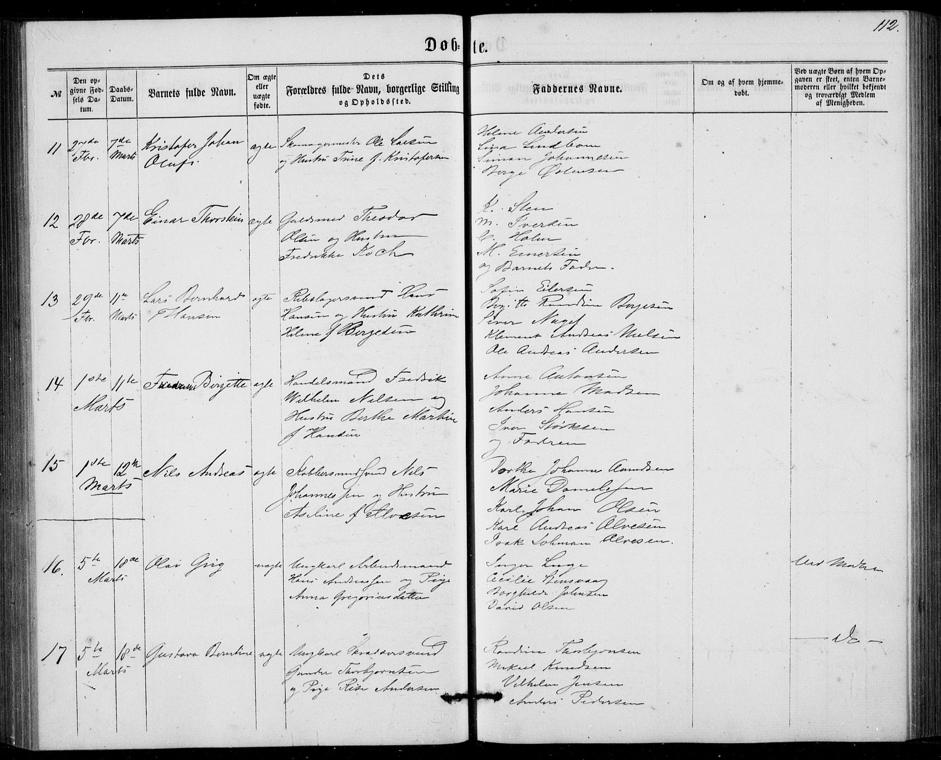 Fødselsstiftelsens sokneprestembete, ført av overlegen*, SAB/-: Ministerialbok nr. A 1, 1863-1883, s. 112