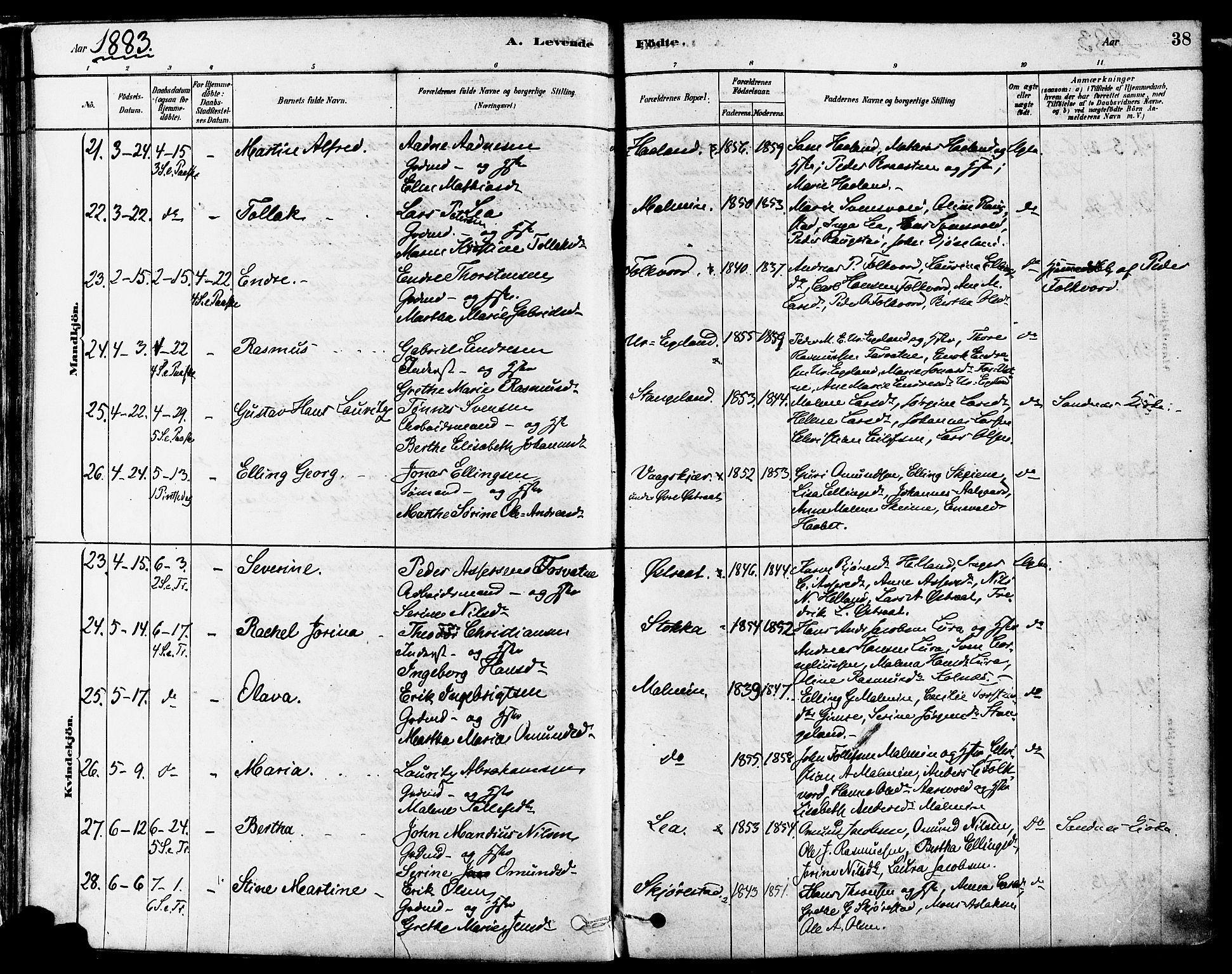 Høyland sokneprestkontor, AV/SAST-A-101799/001/30BA/L0011: Ministerialbok nr. A 10, 1878-1888, s. 38