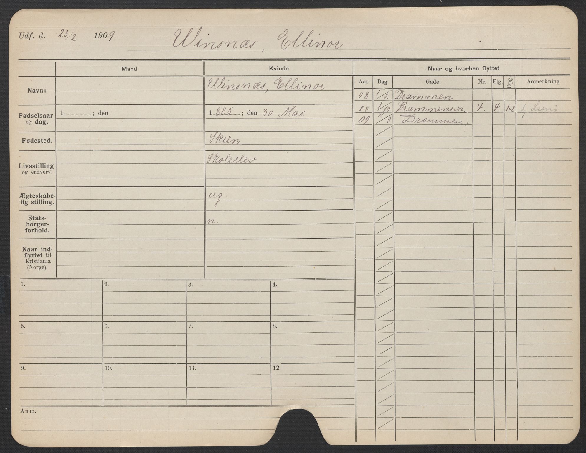 Oslo folkeregister, Registerkort, AV/SAO-A-11715/F/Fa/Fac/L0025: Kvinner, 1906-1914, s. 876a