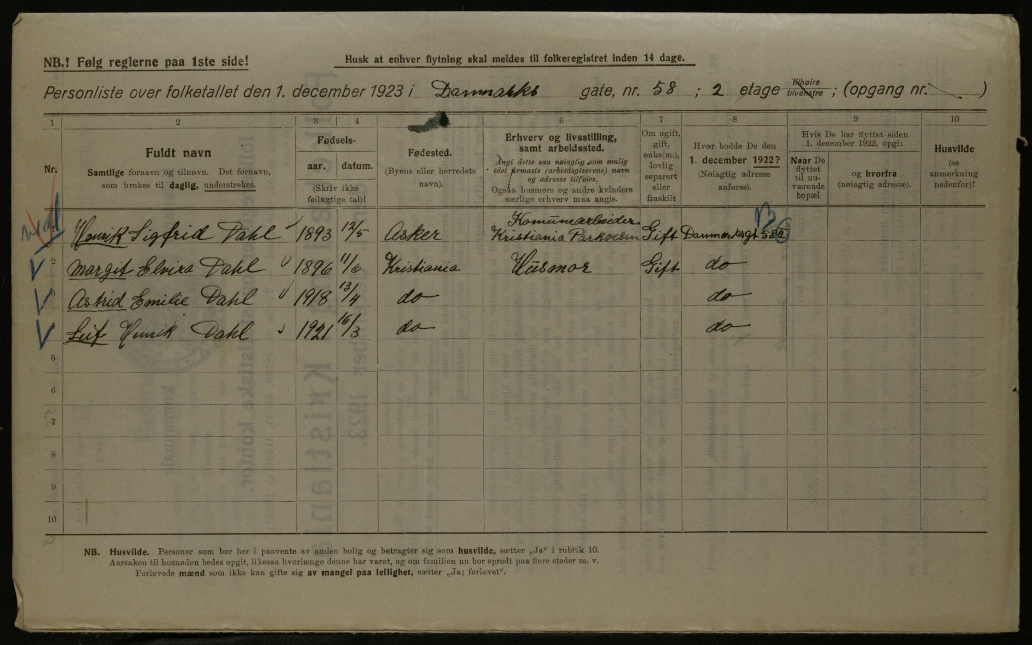 OBA, Kommunal folketelling 1.12.1923 for Kristiania, 1923, s. 16868