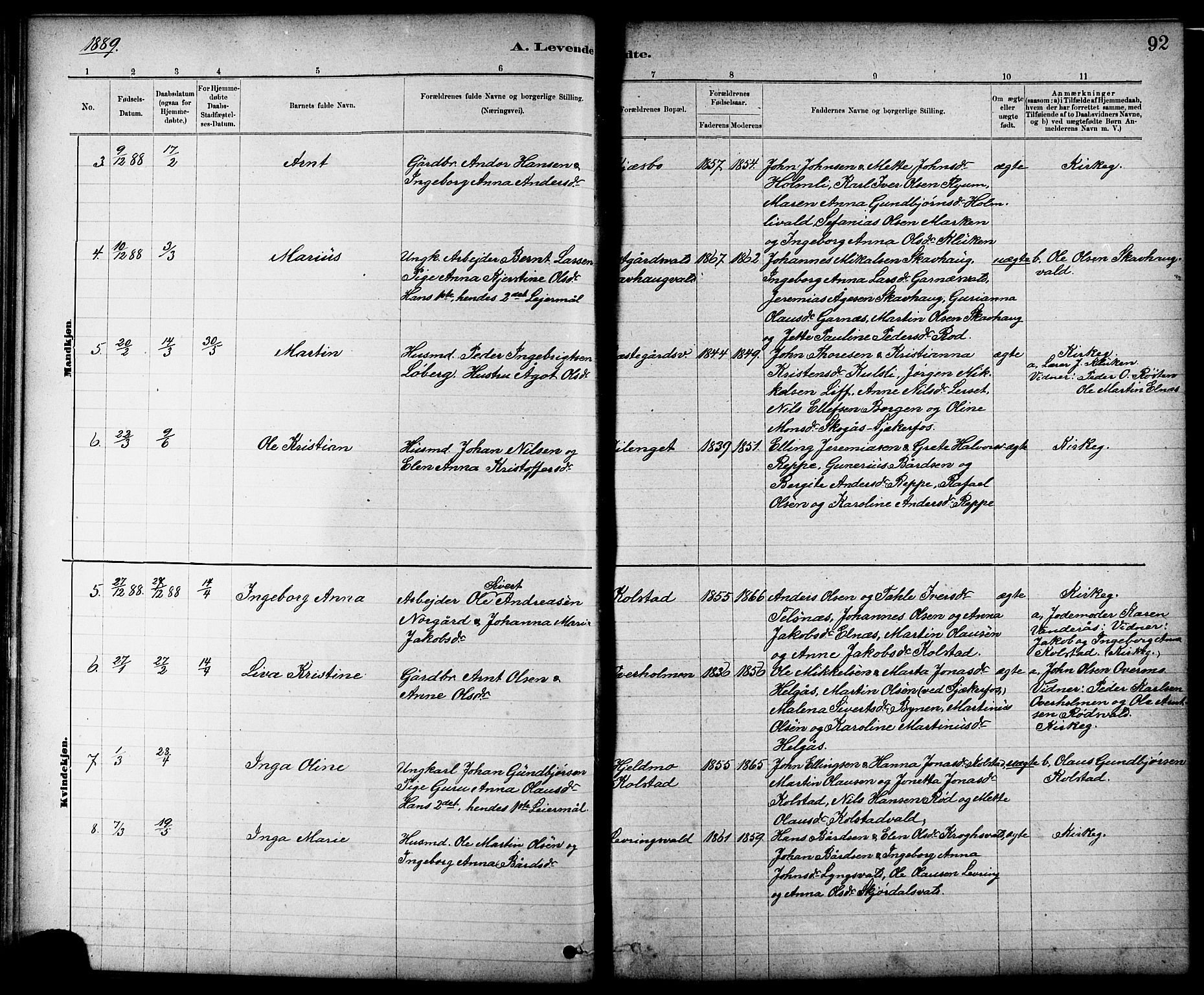 Ministerialprotokoller, klokkerbøker og fødselsregistre - Nord-Trøndelag, AV/SAT-A-1458/724/L0267: Klokkerbok nr. 724C03, 1879-1898, s. 92