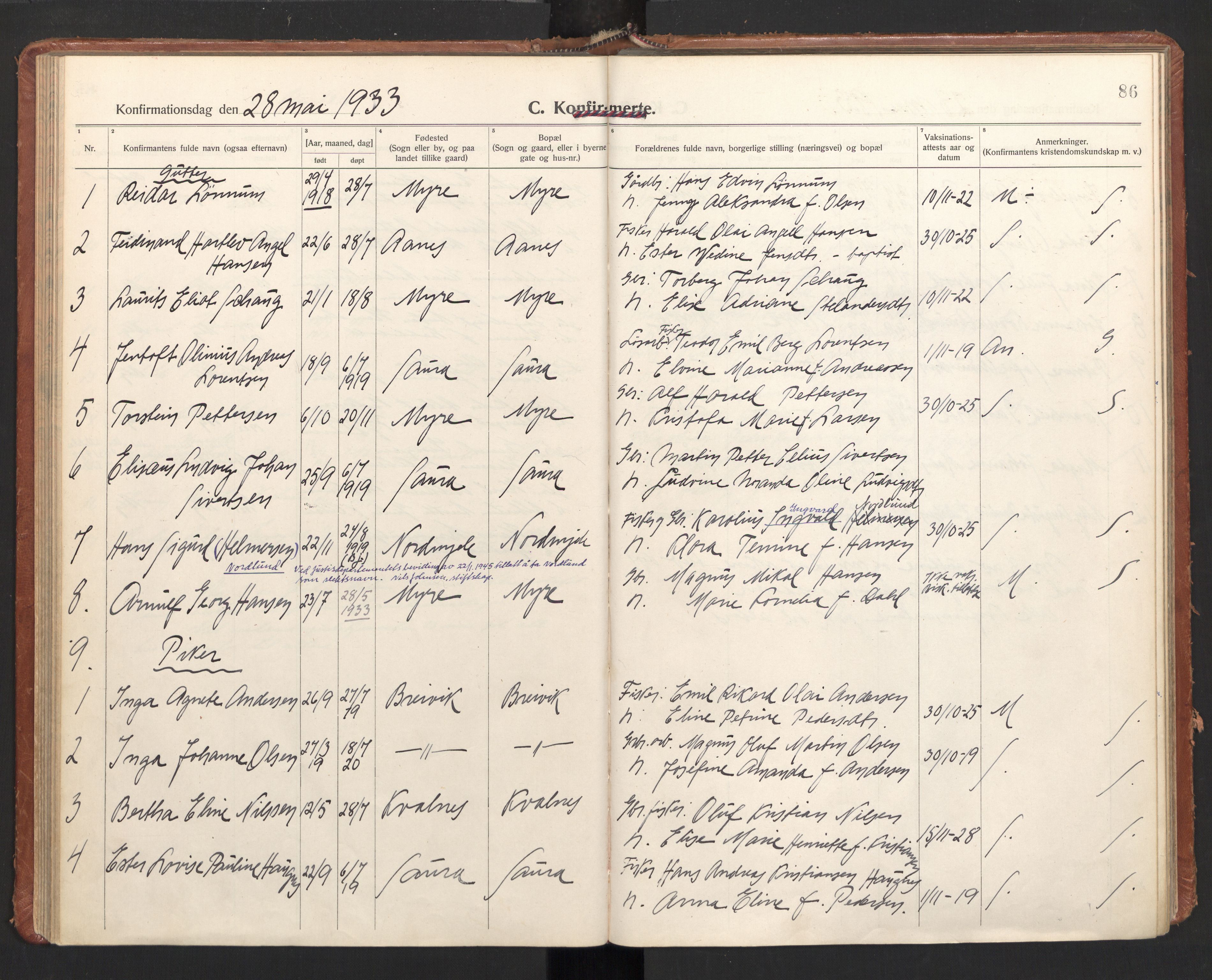 Ministerialprotokoller, klokkerbøker og fødselsregistre - Nordland, SAT/A-1459/897/L1408: Ministerialbok nr. 897A15, 1922-1938, s. 86