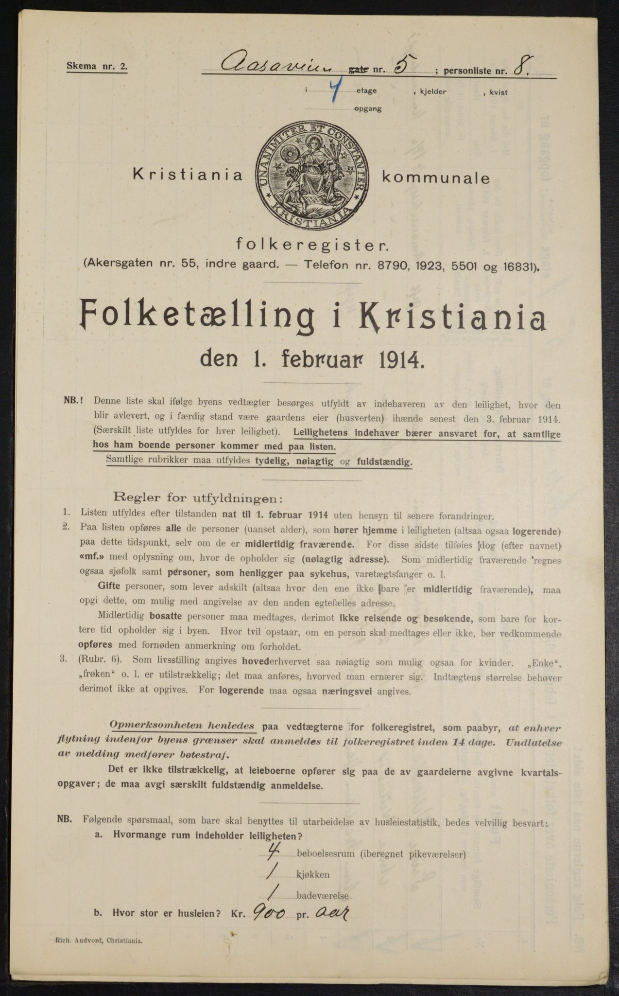 OBA, Kommunal folketelling 1.2.1914 for Kristiania, 1914, s. 131950